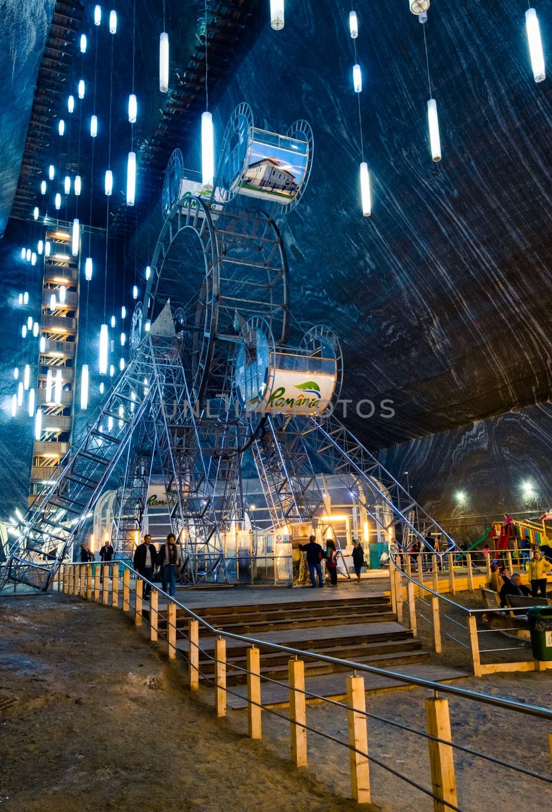 Turda, Romania - 27 November 2019: Amusements inside romanian Salina Turda