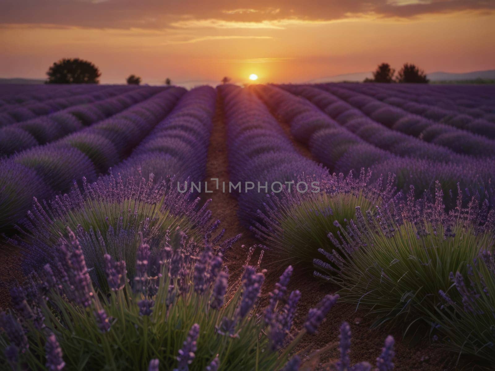 Calming backlight illuminates the serene purple lavender field