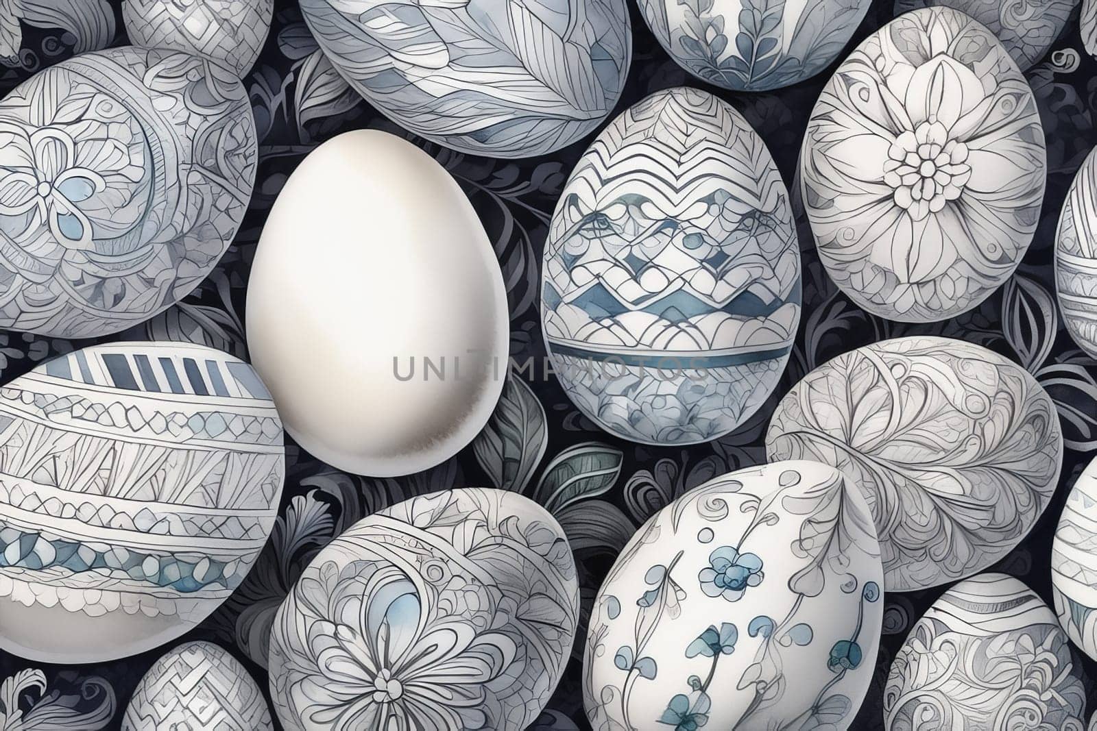 Festive spirit with a doodle-style finesse. Easter eggs in watercolor style