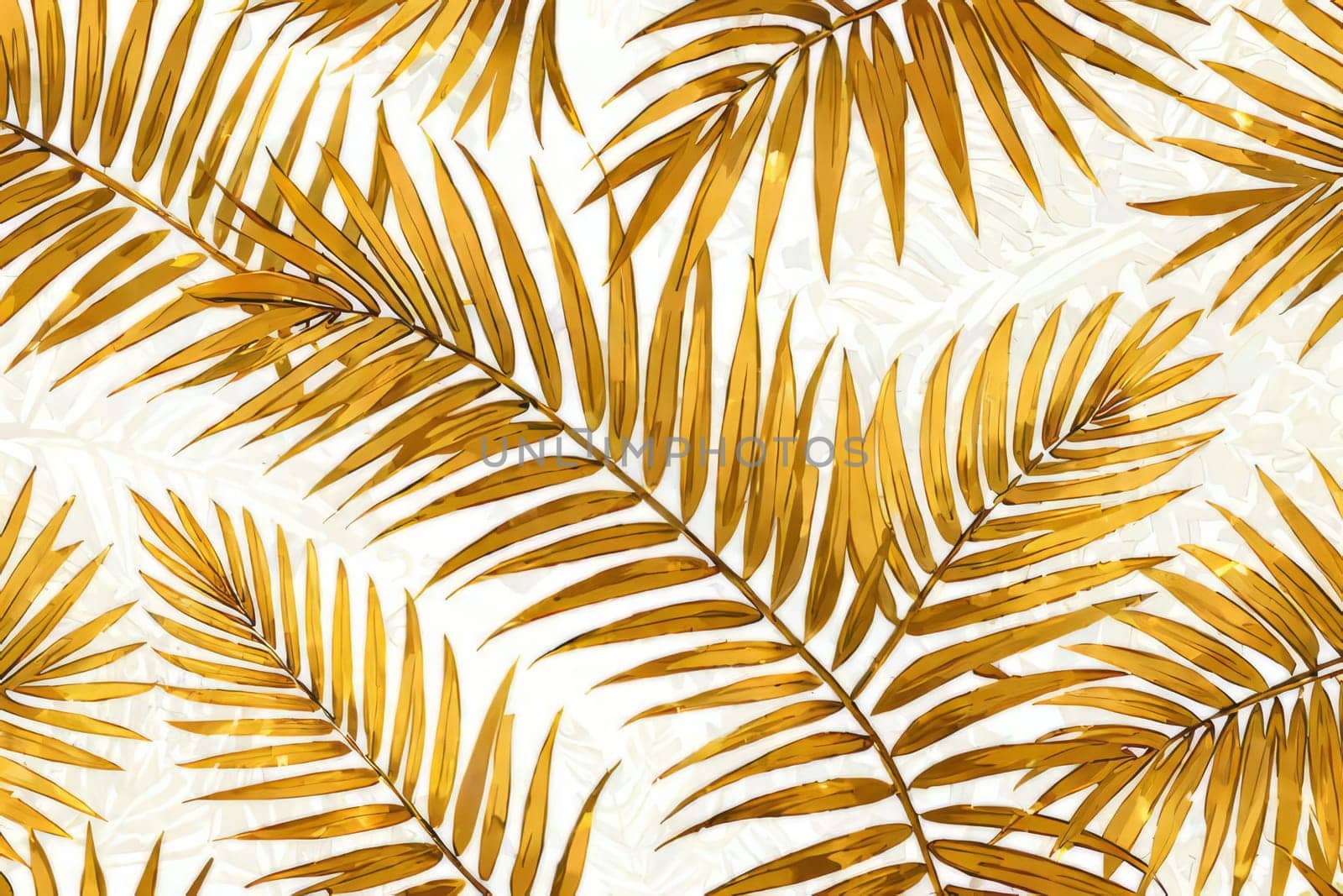 Graceful Botanical Charm: Intricate golden palm leaves adorning a textured cream surface, creating a sense of refined beauty