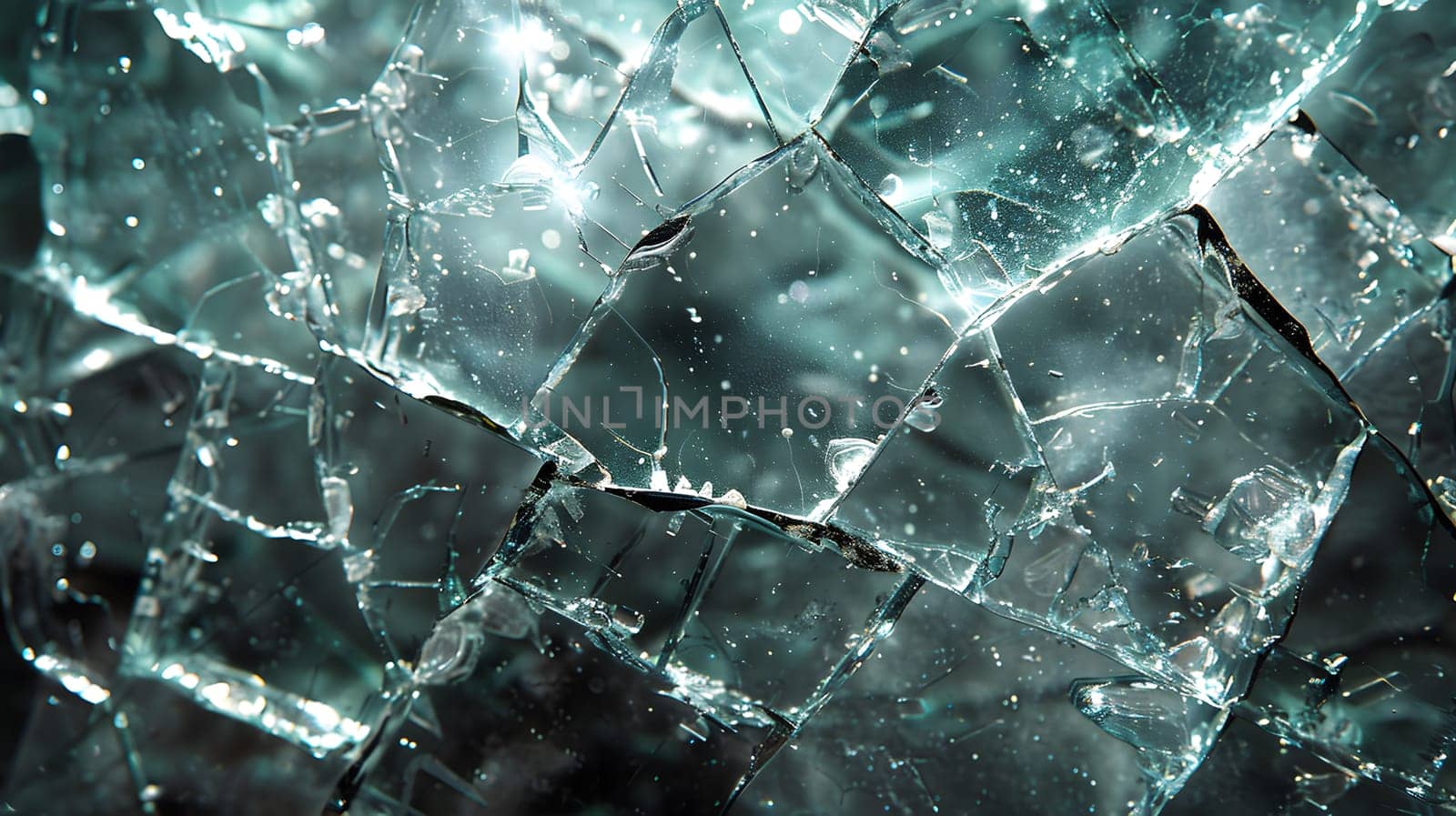 A closeup of a shattered glass revealing intricate patterns under a dark light. The event resembled a rock formation in space, a beautiful astronomical object surrounded by water