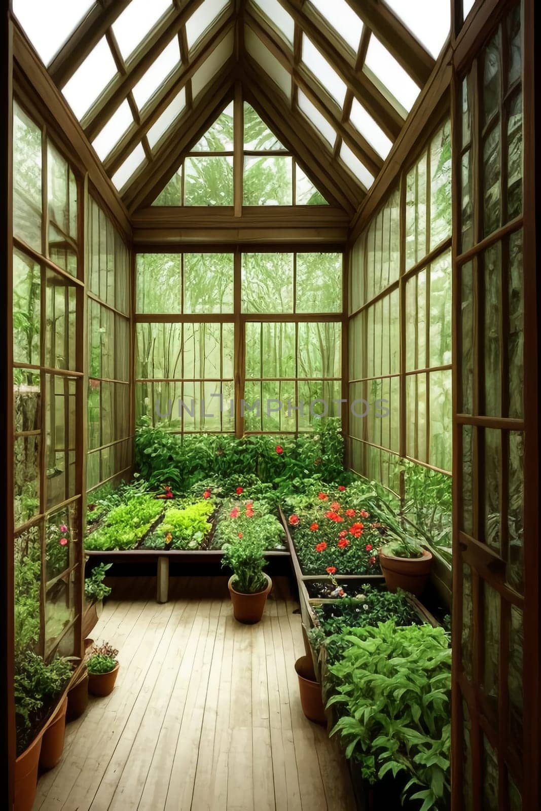A spacious botanical garden in a large greenhouse. The concept of gardening and gardening