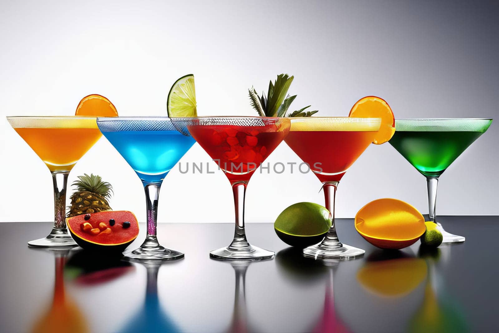 A vibrant and colorful display of cinco de mayo cocktails surrounded by festive decorations, creating a perfect setting for a celebratory fiesta or party