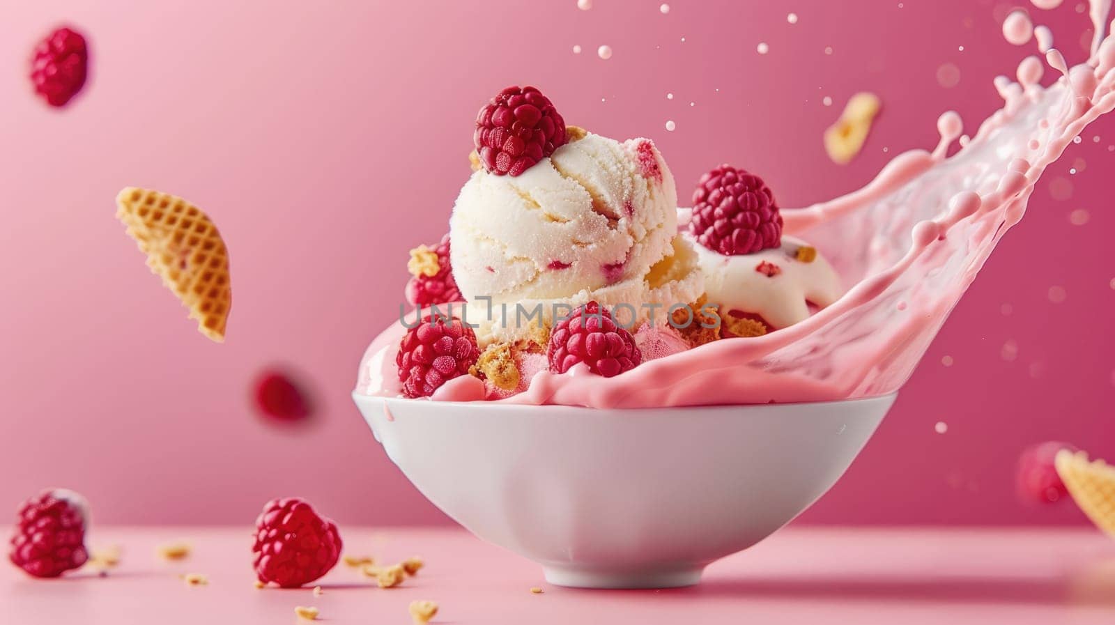 Tasty sweet Ice cream with mixed berry, Pastel colors ice cream banner background template with copy space.