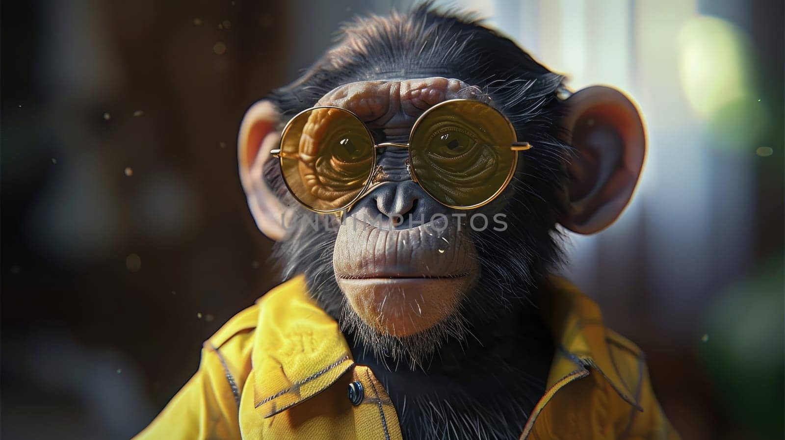 A stylish monkey wearing sunglasses and summer suit, animal funny pop art, A monkey in summer clothes.