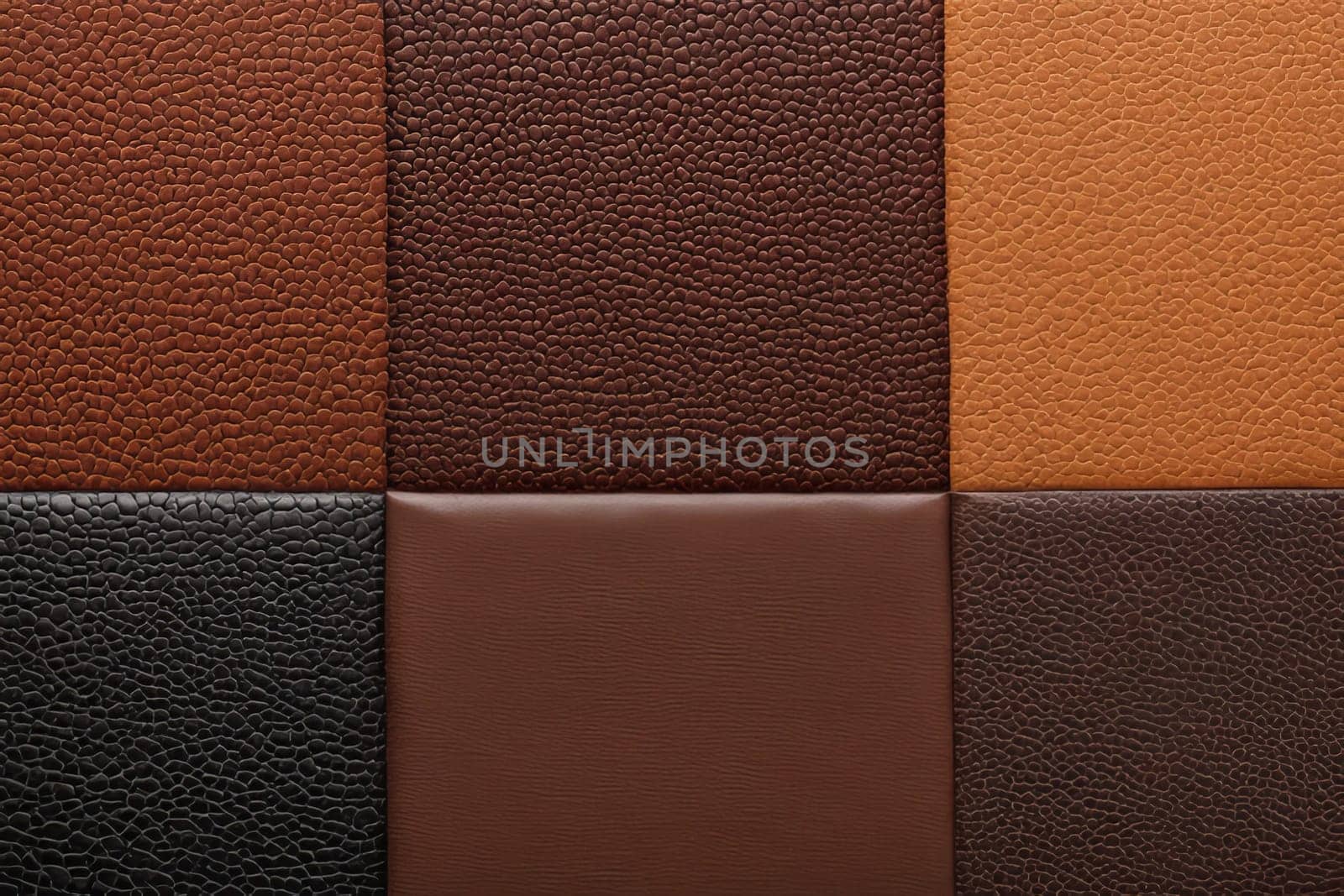Array of different shades and patterns of brown textured leather, captured in detail