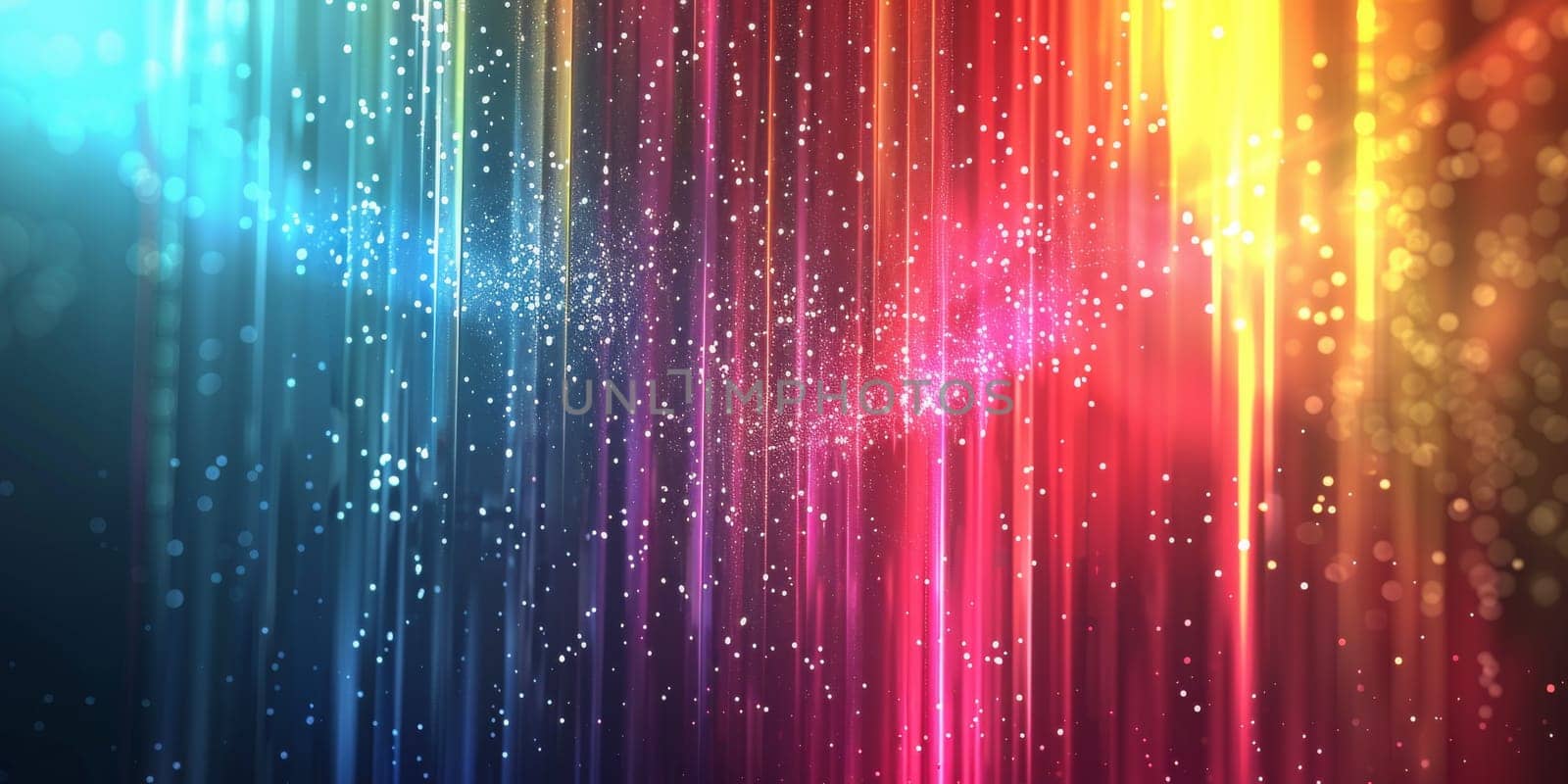 A colorful, multi-colored light display with a rainbow effect. The colors are bright and vibrant, creating a sense of energy and excitement. The image is likely meant to evoke feelings of joy