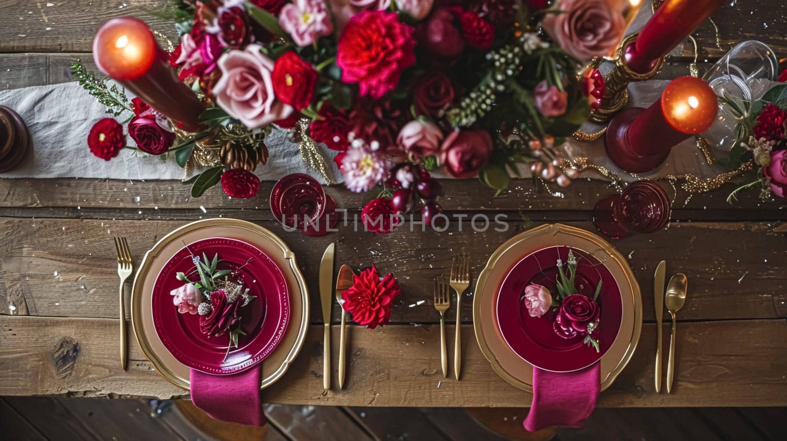 Valentines day tablescape and table decor, romantic table setting with flowers, formal dinner and date, beautiful cutlery and tableware design