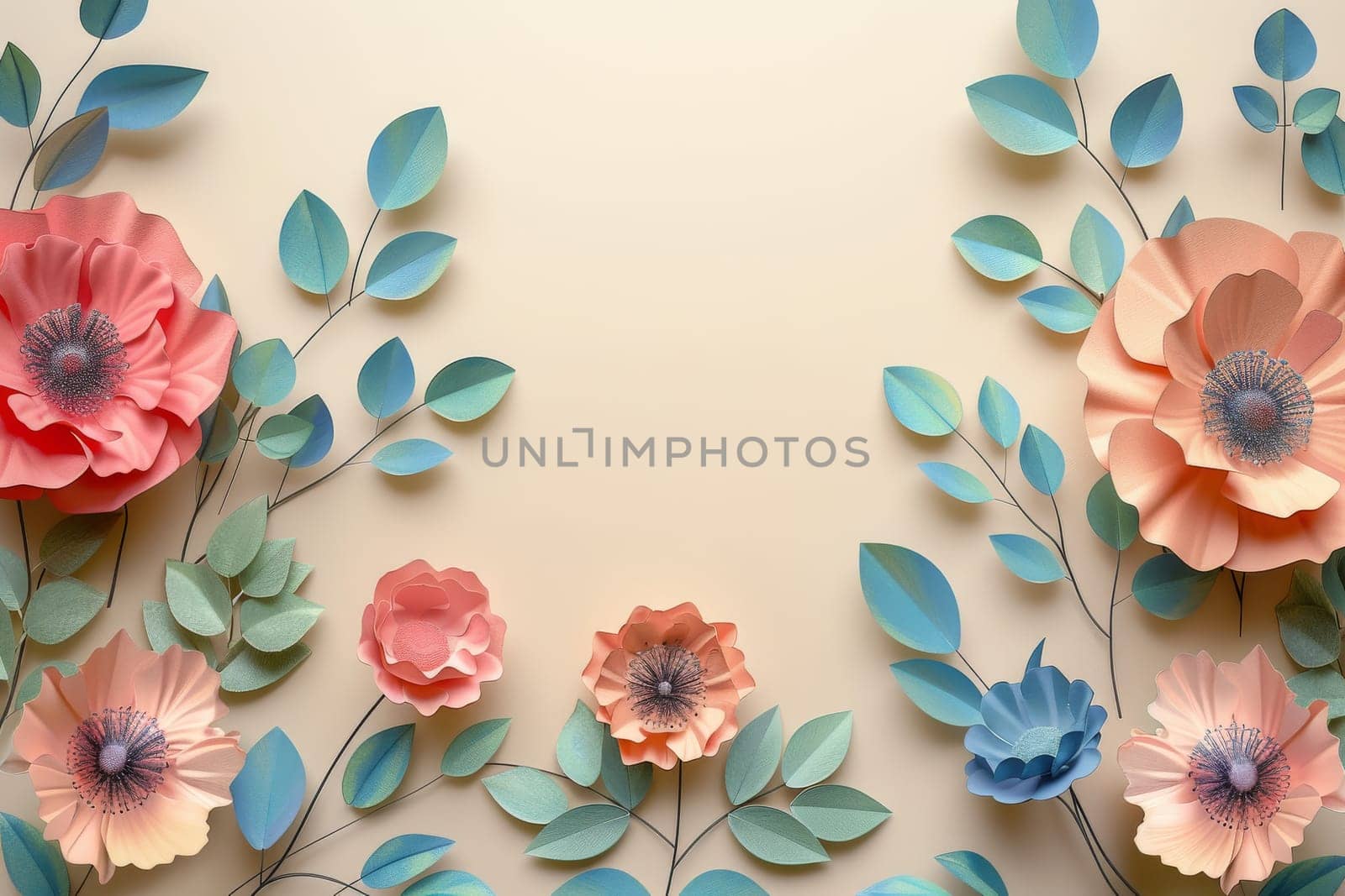 A colorful paper flower arrangement with a yellow background. The flowers are arranged in a way that they look like they are blooming, and the colors are bright and cheerful