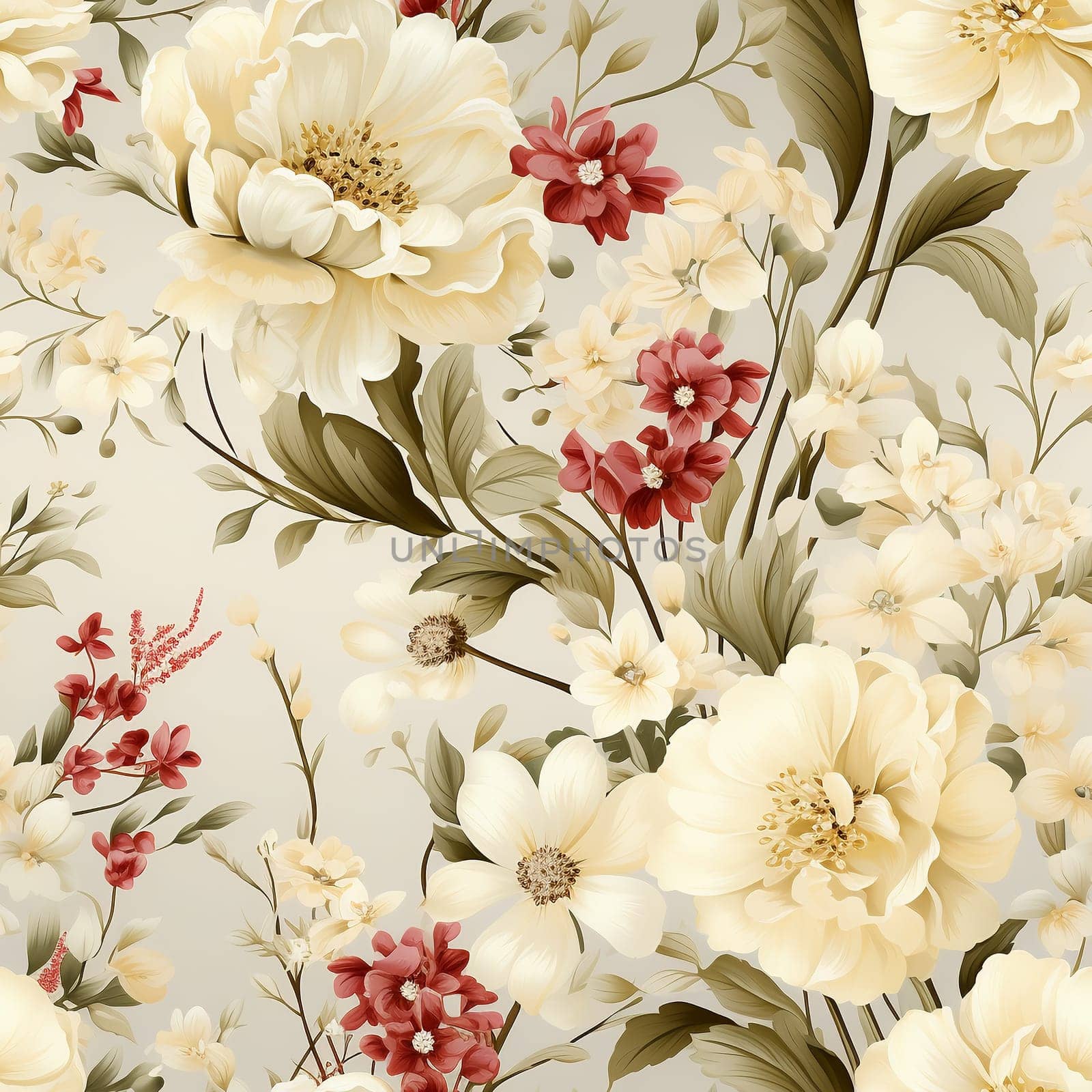 Seamless pattern tile background flowers and floral leaves plants. High quality photo