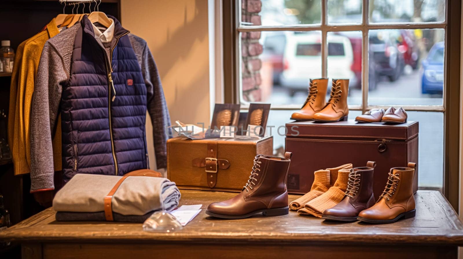 Menswear store in English countryside style, autumn and winter clothing collection