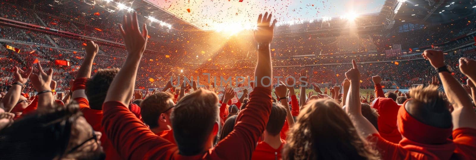 Sports fans cheering during a match in a stadium