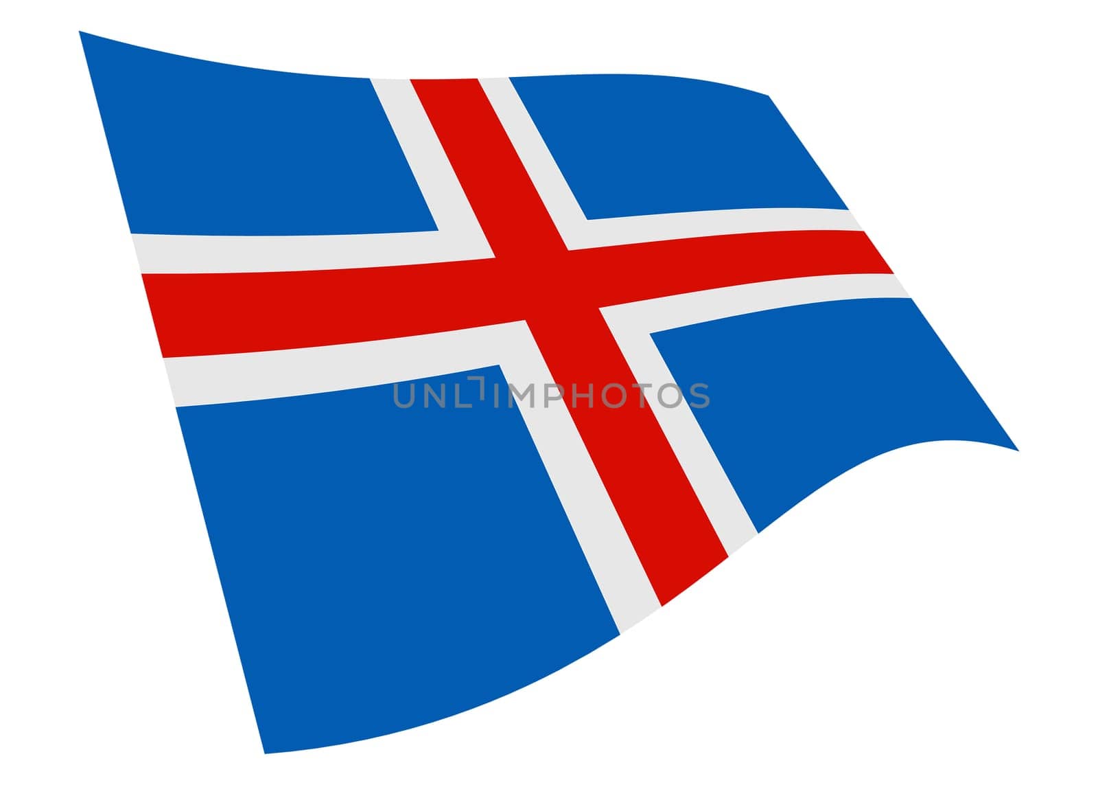 An Iceland waving flag 3d illustration isolated on white with clipping path
