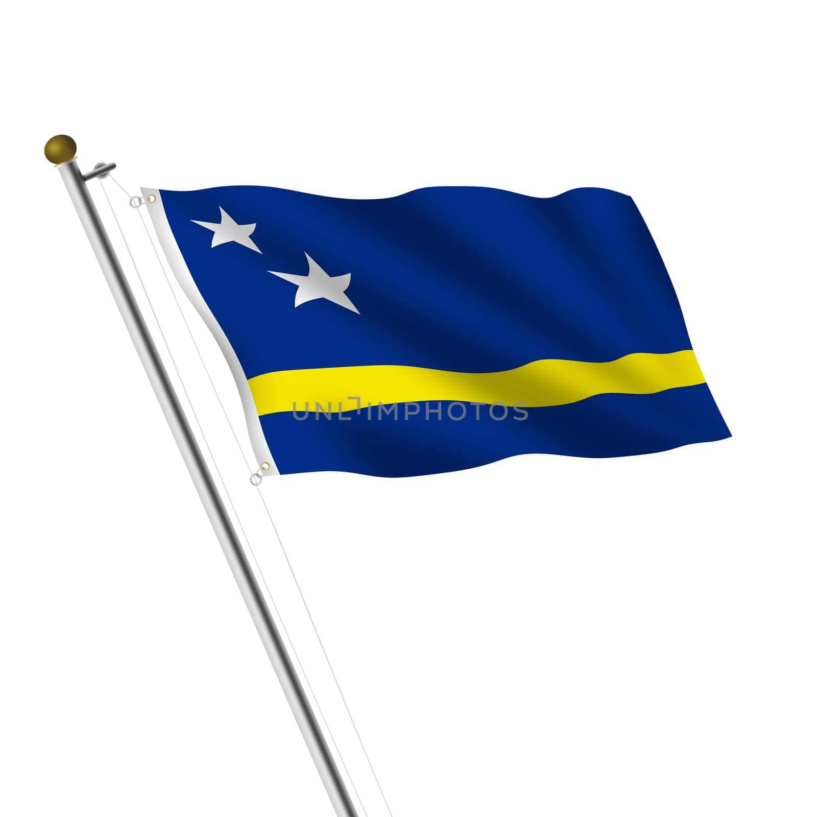 A Curacao Flagpole 3d illustration on white with clipping path