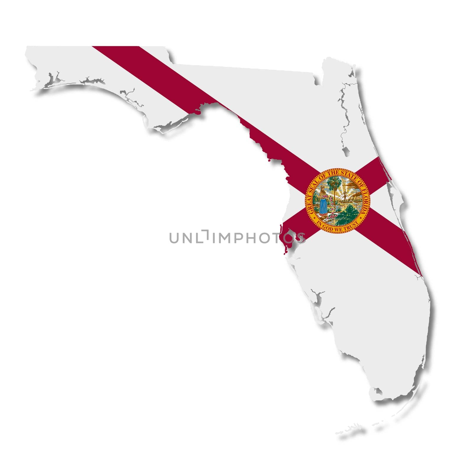 A Florida State Flag Map Illustration with clipping path