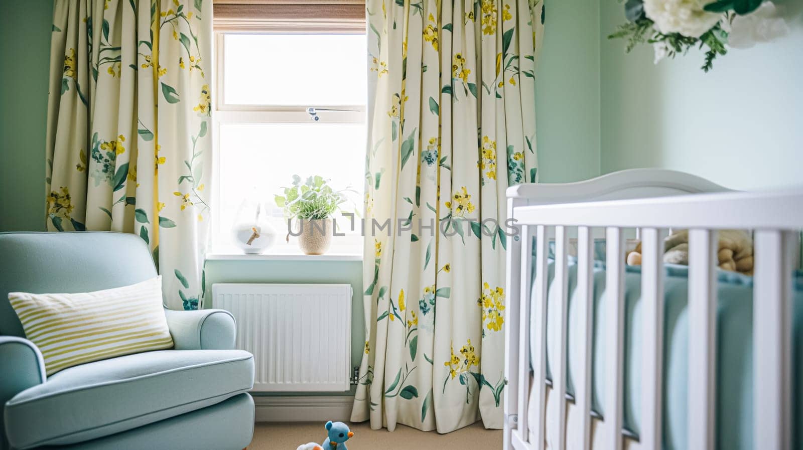 Baby room decor and interior design inspiration in beautiful English countryside style cottage