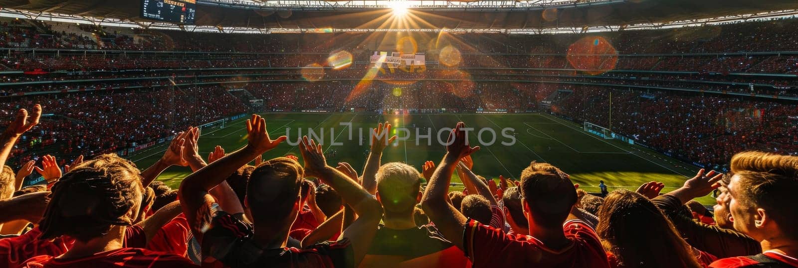 Sports fans cheering during a match in a stadium