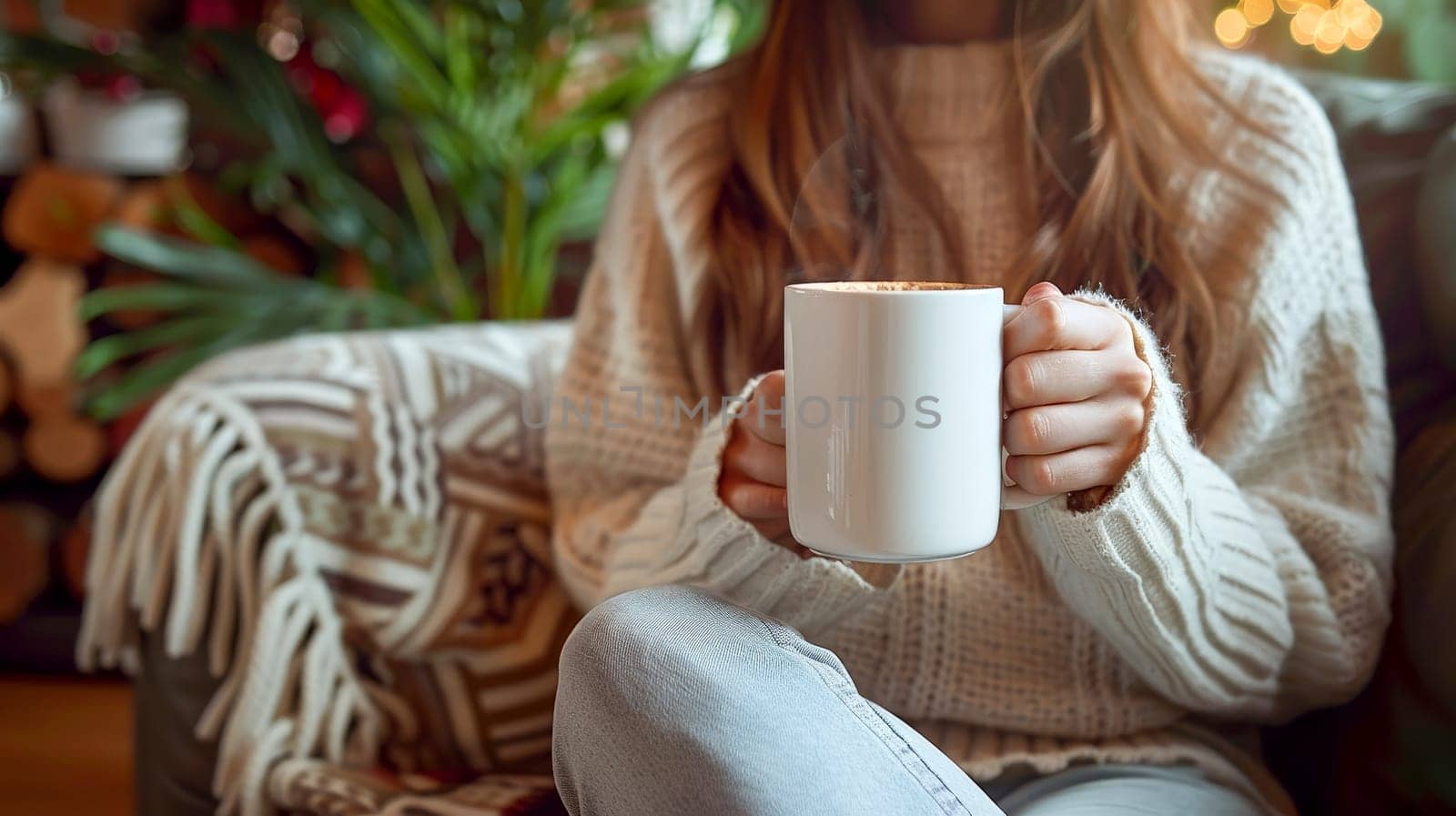 a relax woman hold white cup of coffee for mock up ..