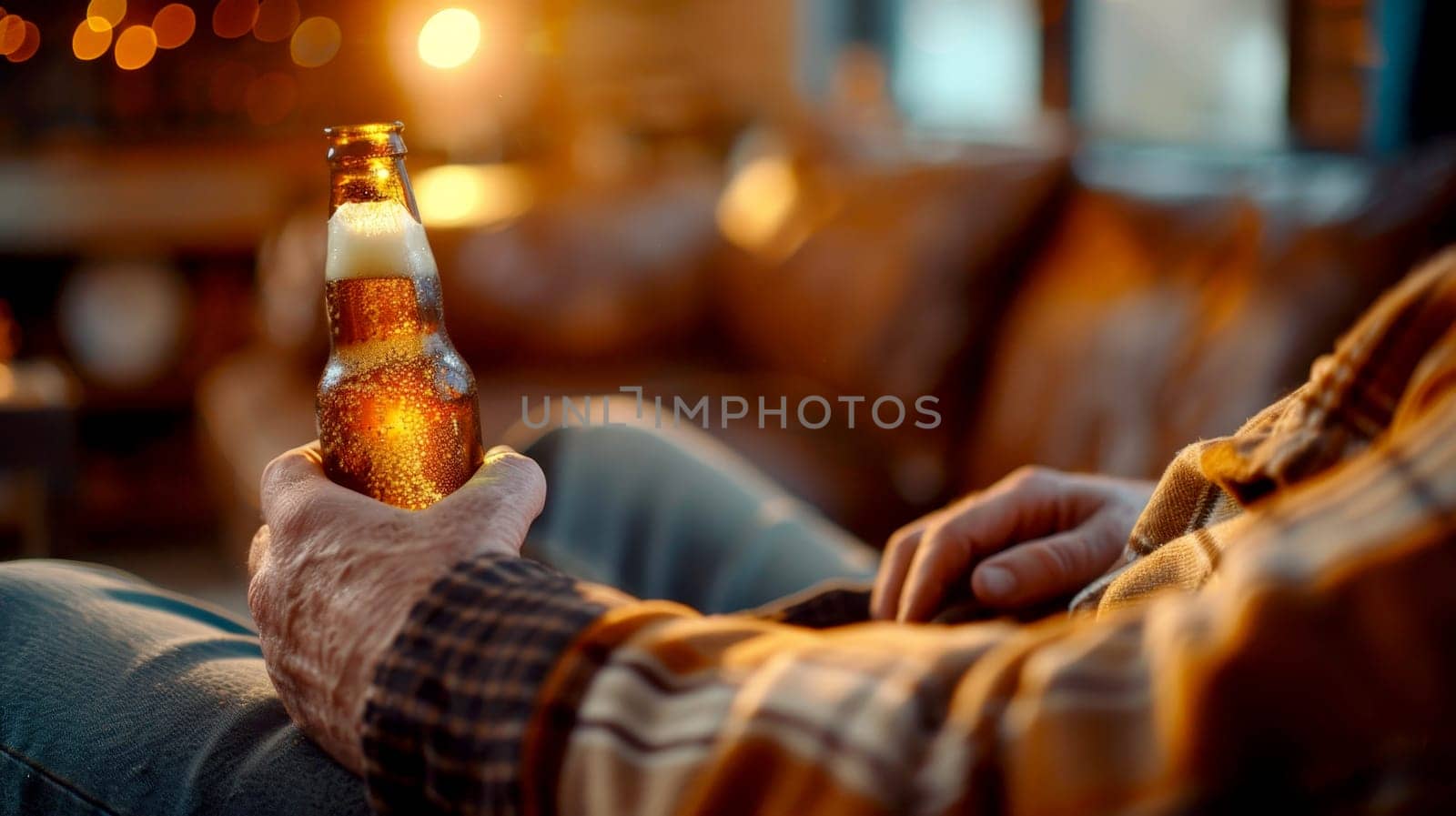 relax Man Holding a Beer Bottle on sofa..