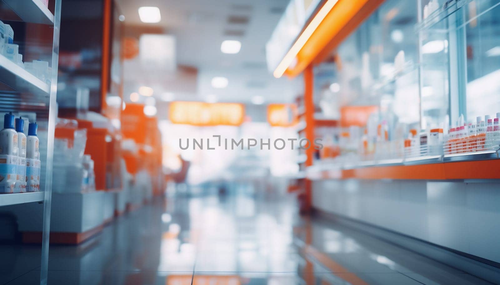 The blurred abstract background of the pharmacy. High quality photo