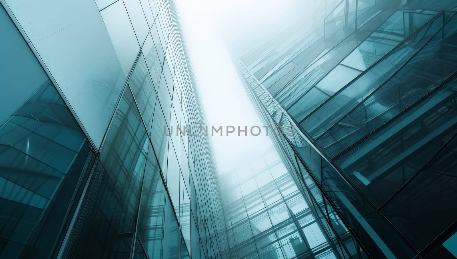 Low angle view of modern skyscrapers with glass facades