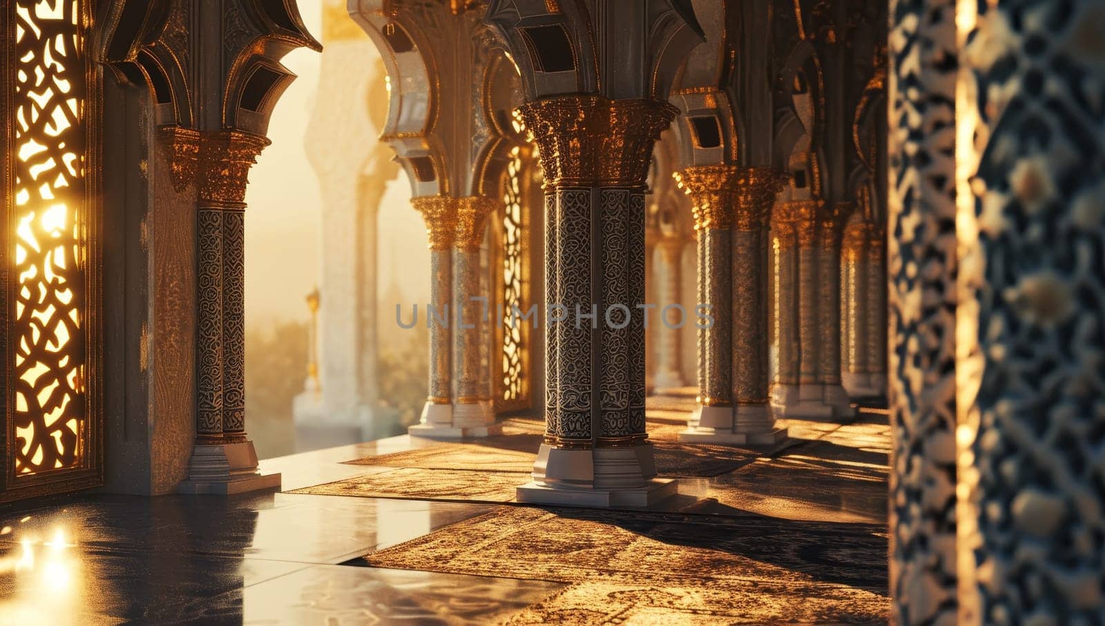 Golden Hour Inside Ornate Mosque