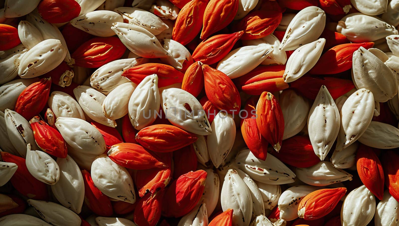 Closeup of red and white seeds