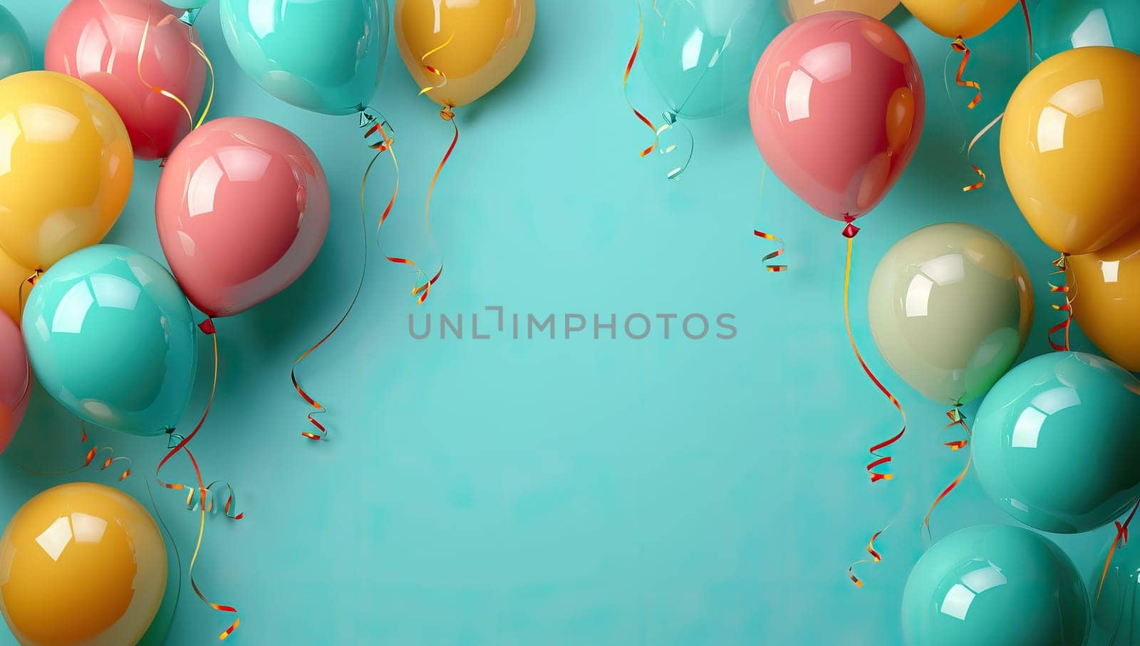 Colorful Balloons Floating Against a Turquoise Background