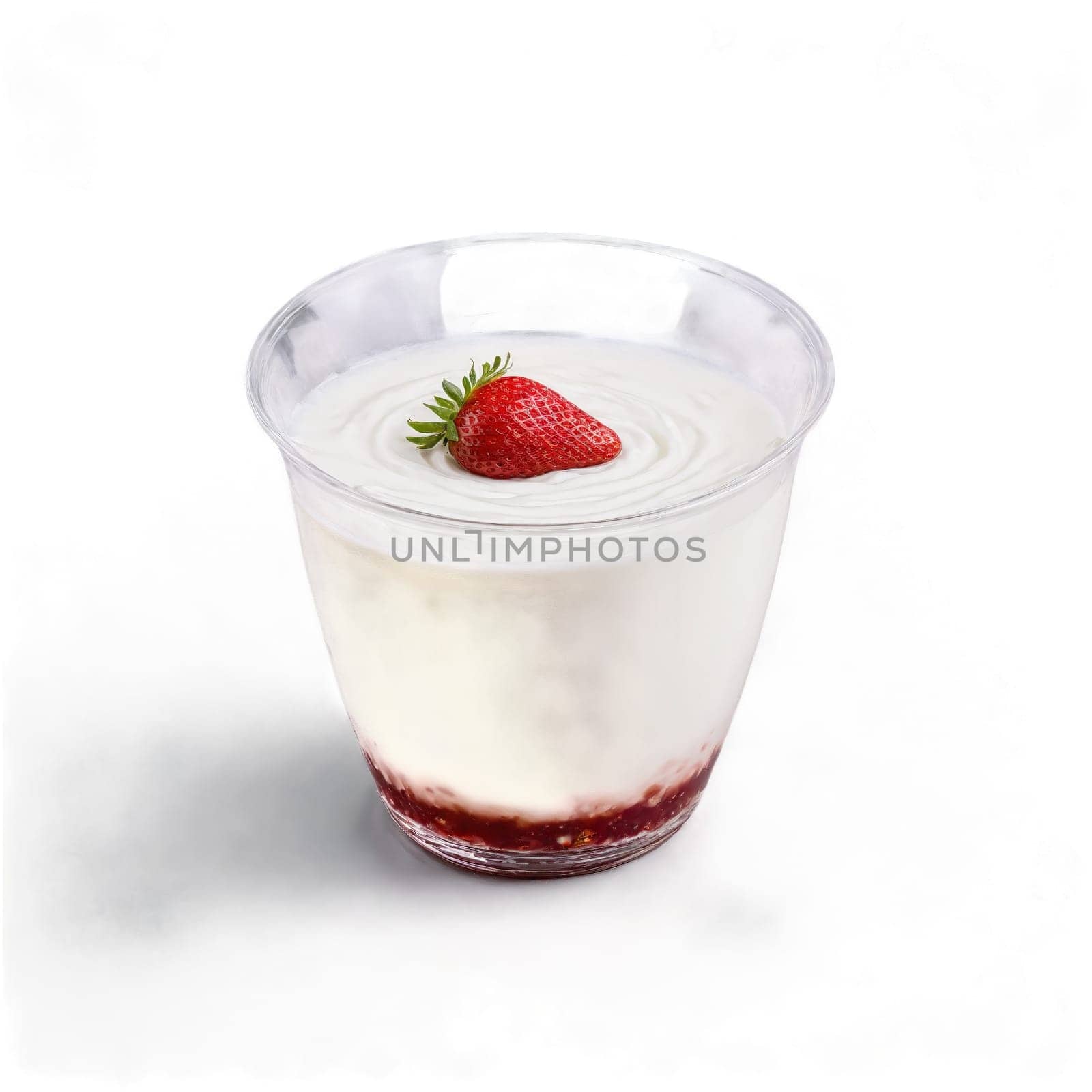 Kefir cup short and filled with tangy white fermented milk one empty and one with. Food isolated on transparent background.