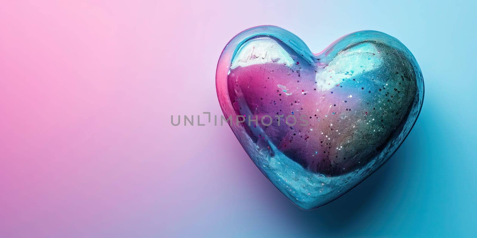 Blue gradient heart on a pink and blue background. Valentine's day.