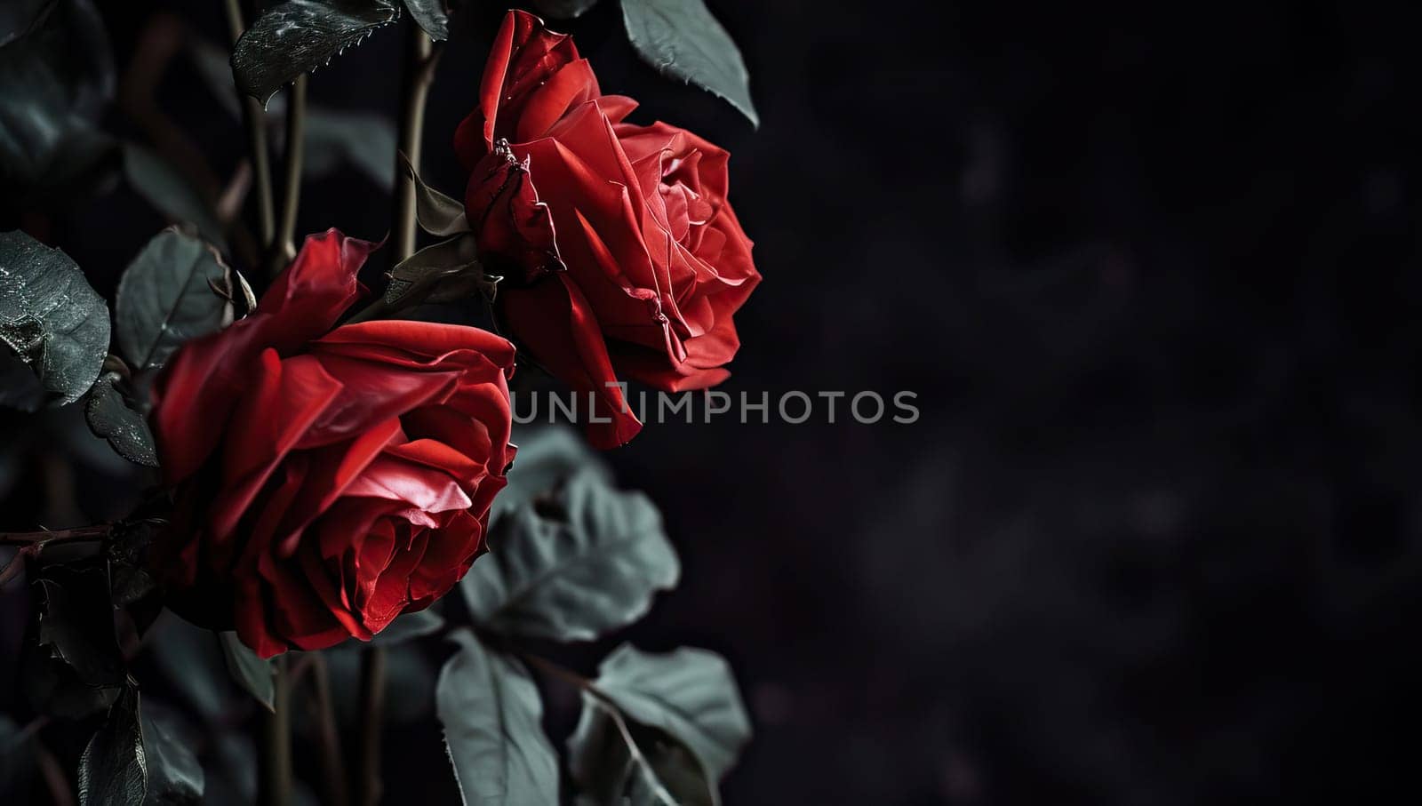 Beautiful red roses on dark background, valentines day concept