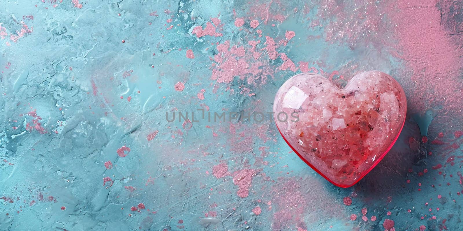 Valentine's Day background with pink heart on blue background.