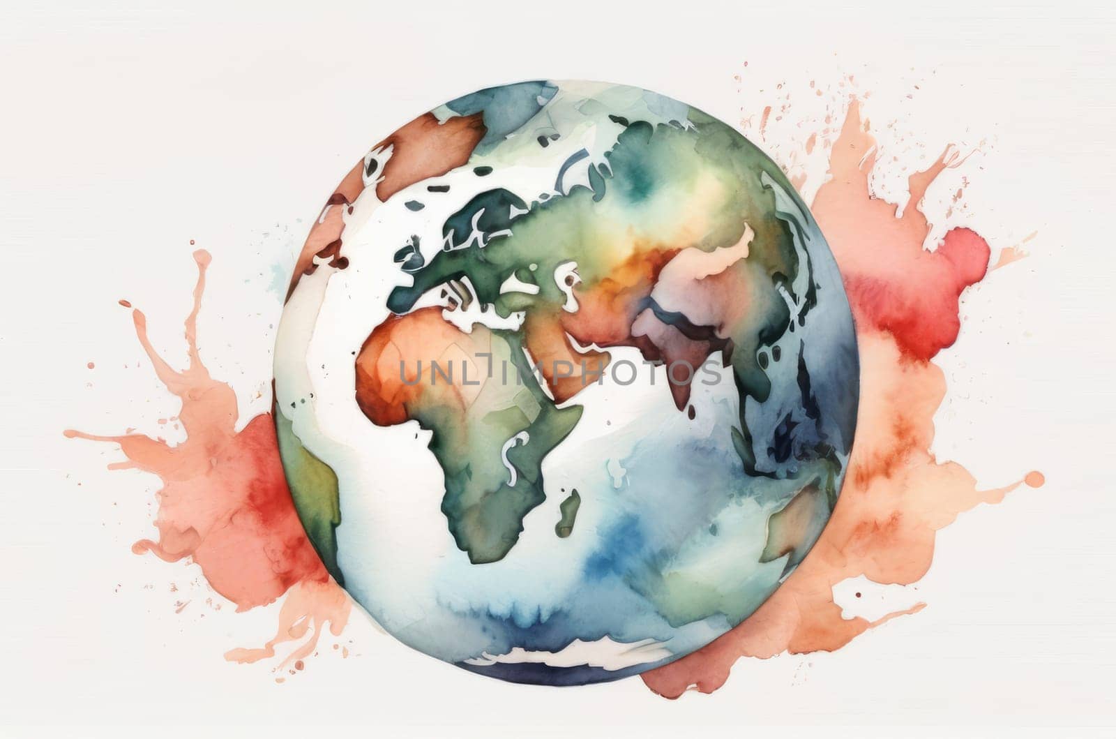 Earth Day symbol. Watercolor illustration of the globe on a white background, serving as a symbol of environmental consciousness and the global celebration of Earth Day