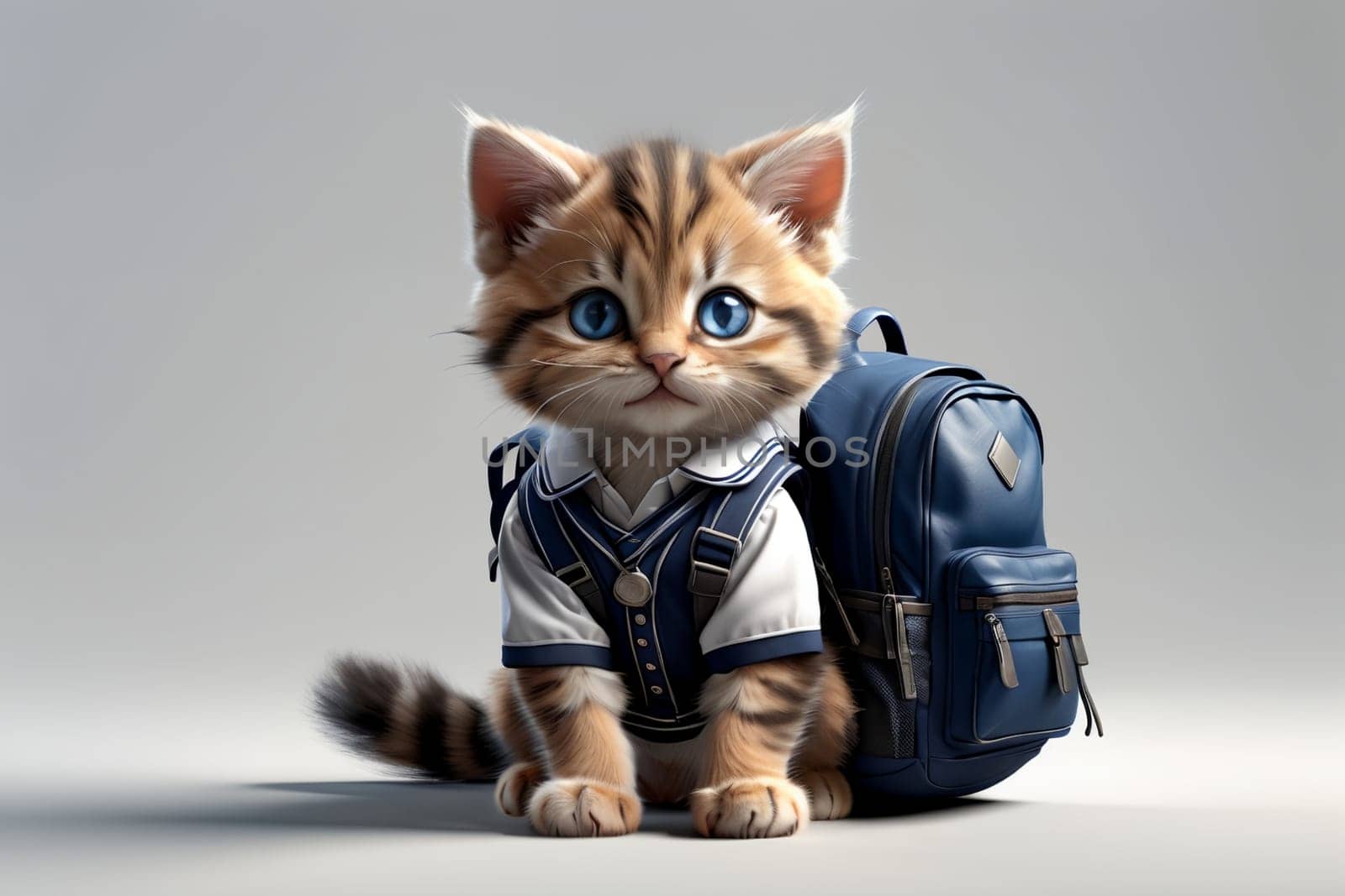 kitten schoolboy in school uniform with backpack .