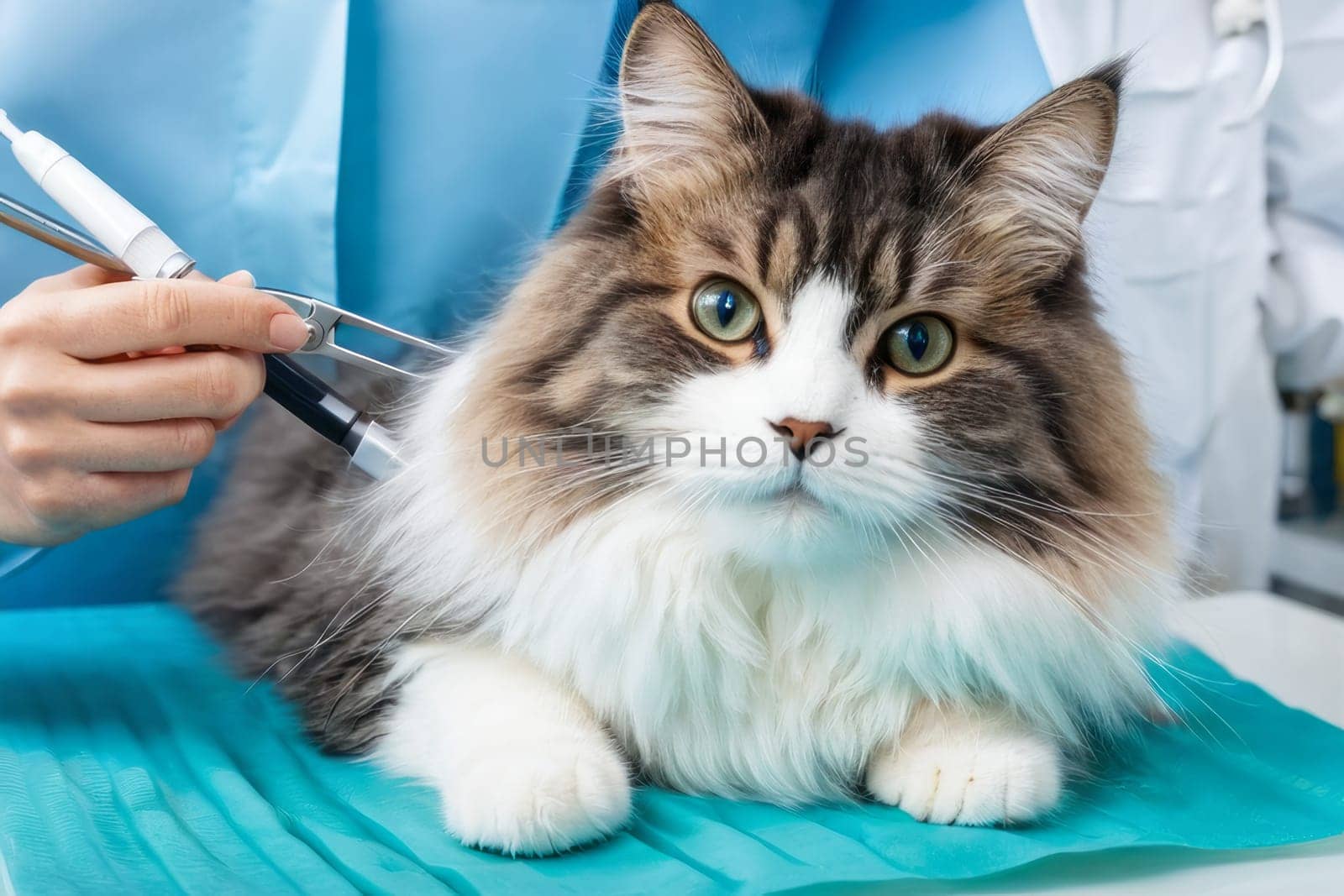 Veterinarian gently caring for the cat conveys a sense of care and tranquility, perfectly fitting the concept of Veterinarian Day.