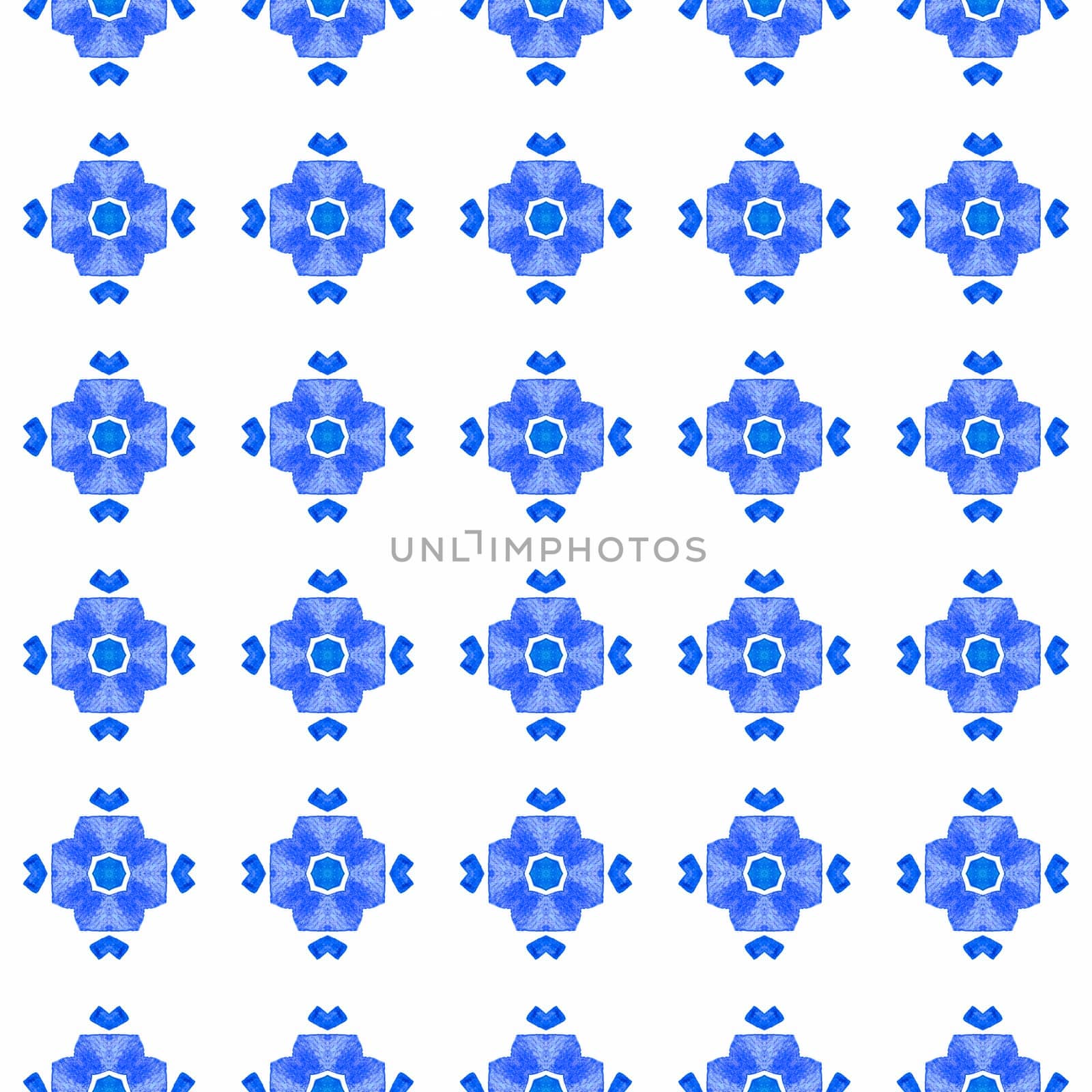 Textile ready charming print, swimwear fabric, wallpaper, wrapping. Blue wondrous boho chic summer design. Medallion seamless pattern. Watercolor medallion seamless border.