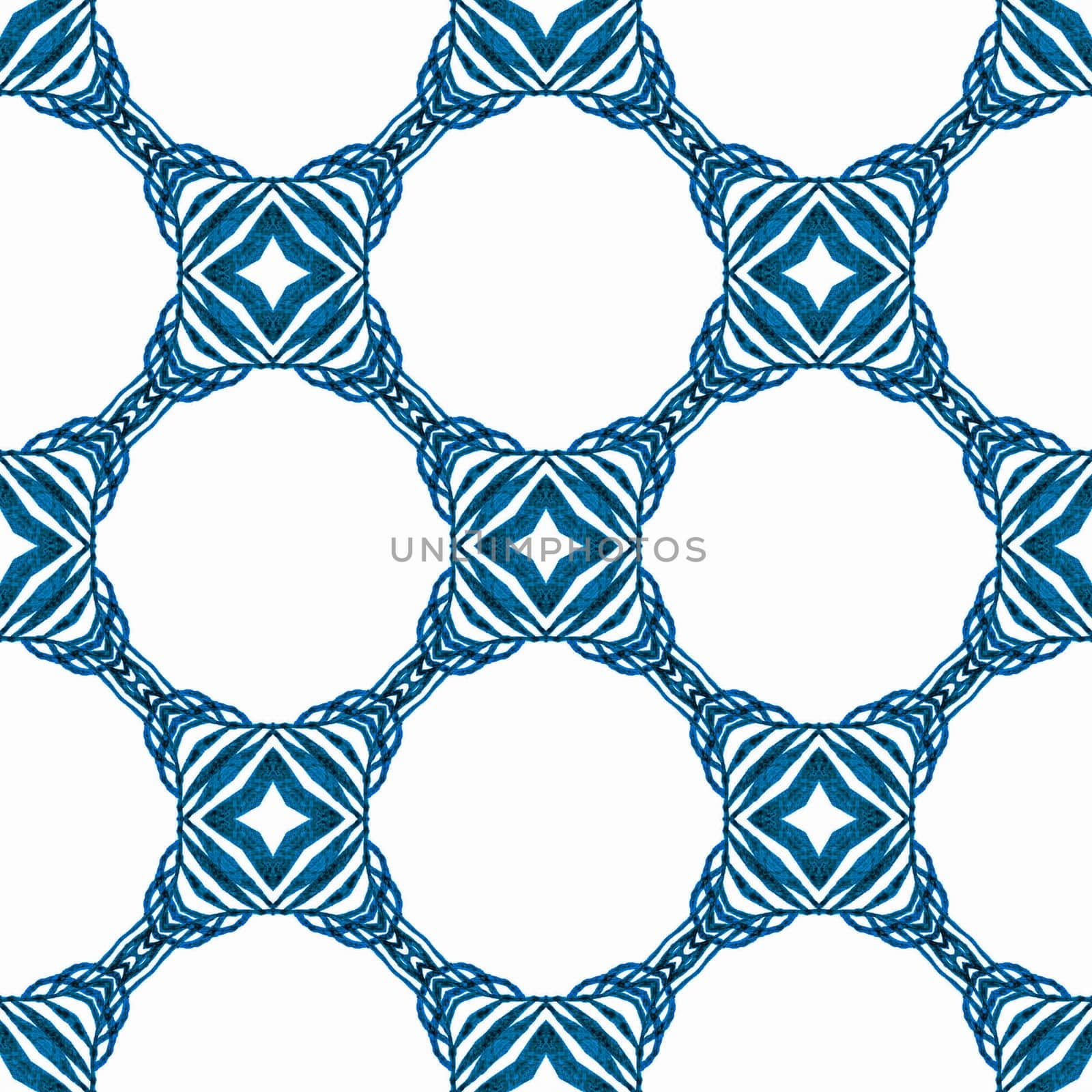 Ethnic hand painted pattern. Blue resplendent boho chic summer design. Textile ready beauteous print, swimwear fabric, wallpaper, wrapping. Watercolor summer ethnic border pattern.