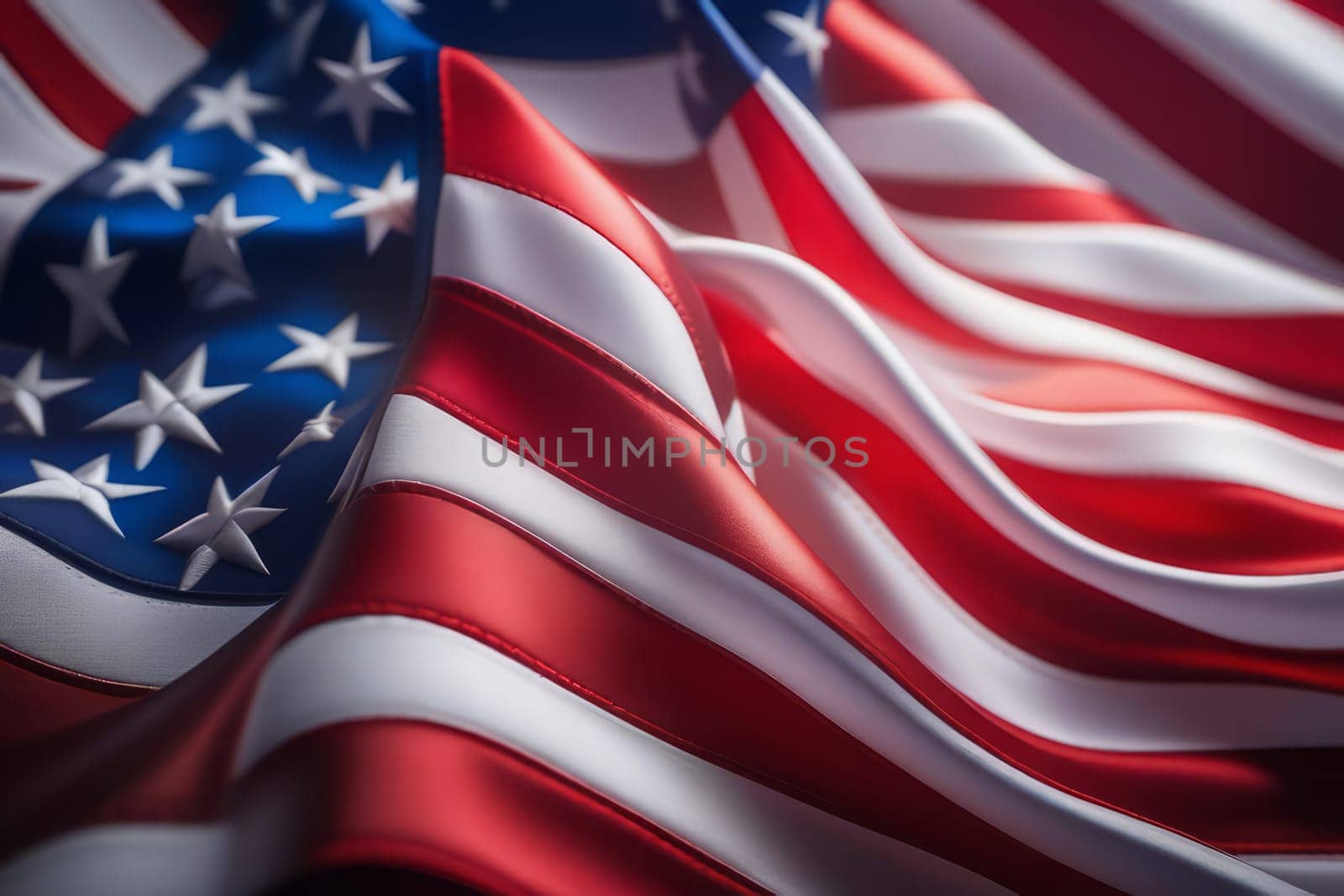 An intimate close-up shot capturing the intricate details of the American flag, symbolizing patriotism and national pride