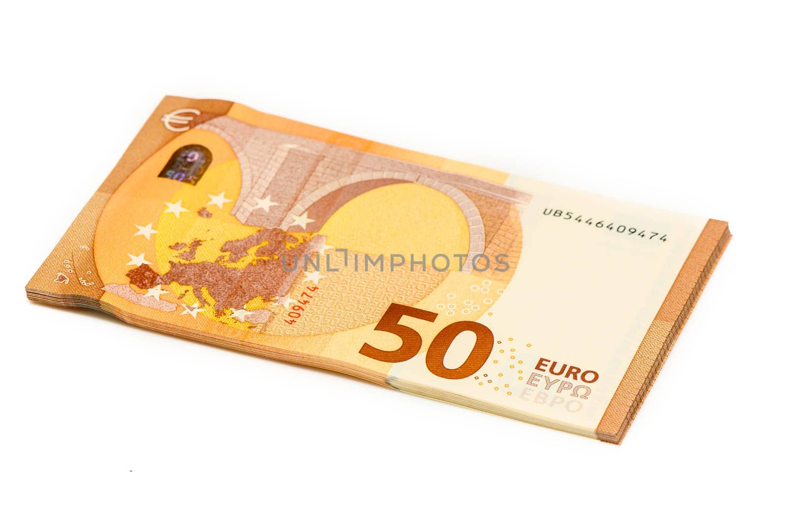 Close up fifty euro banknote. Isolated on white background 1
