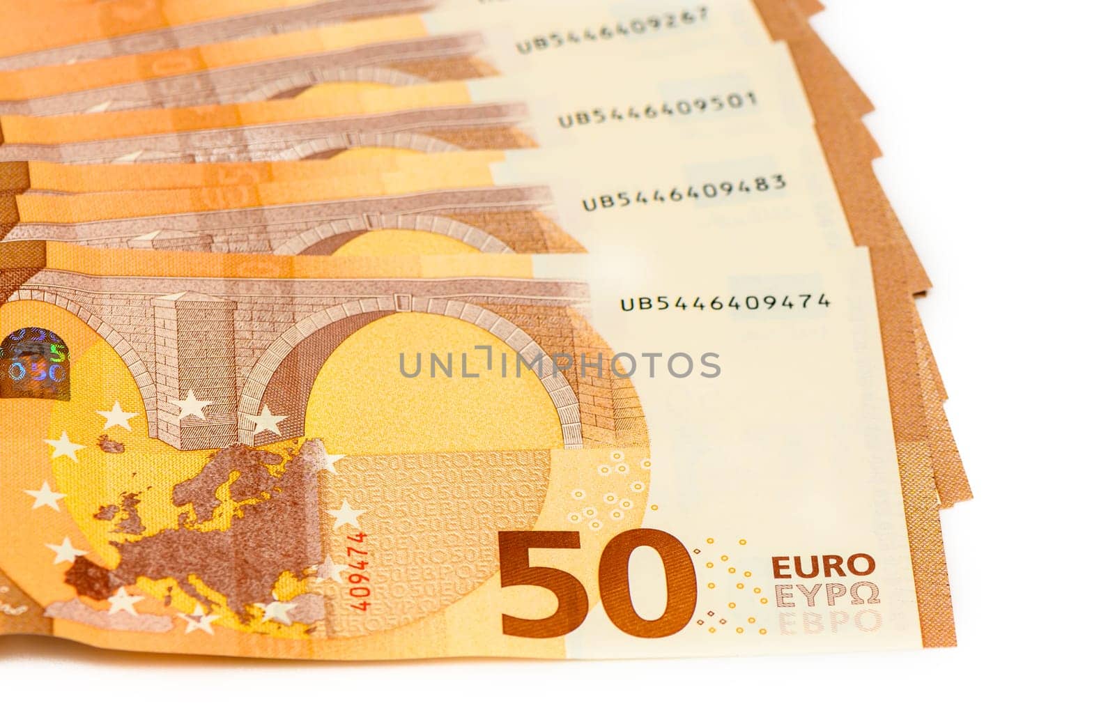 Close up fifty euro banknote. Isolated on white background 1 by Mixa74