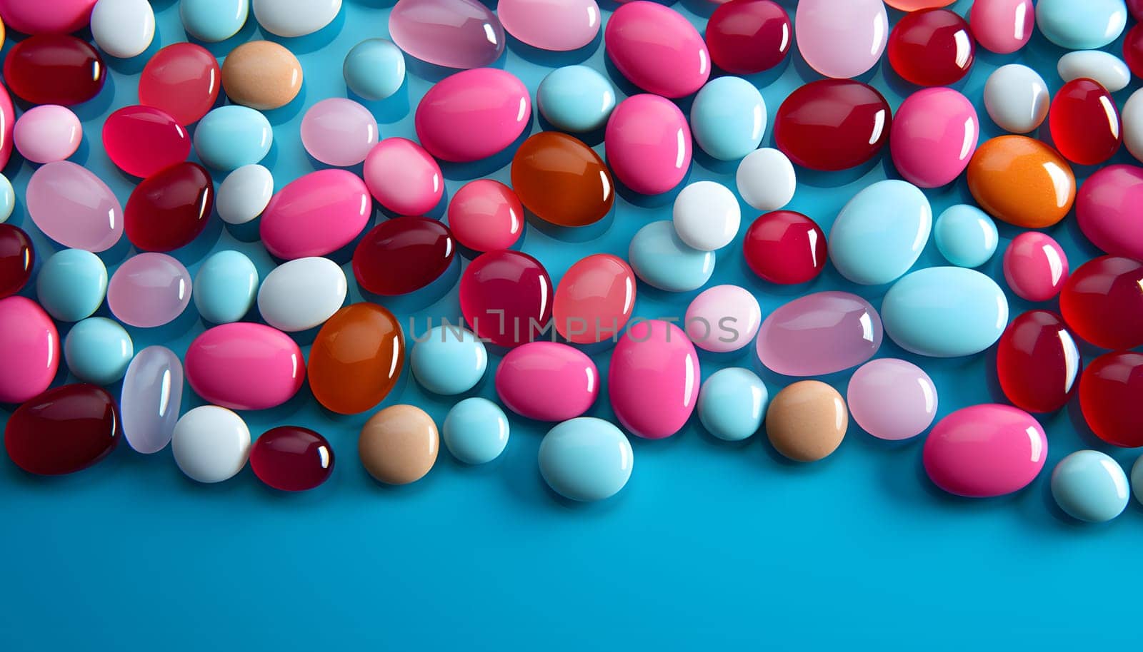 White pills on blue background. High quality photo