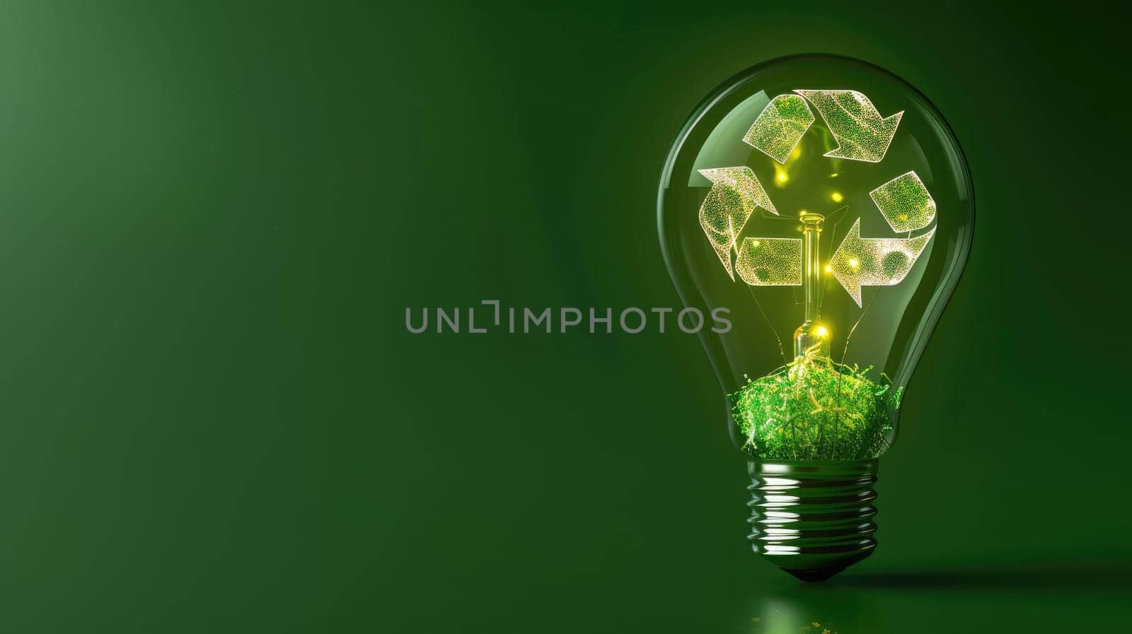 A light bulb with a green recycling symbol on it.