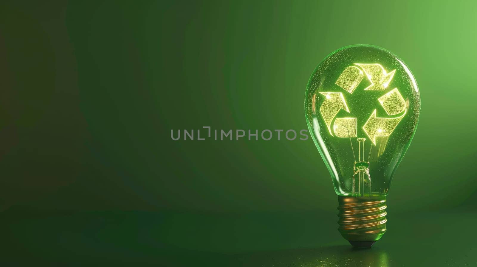 A light bulb with a green recycling symbol on it.