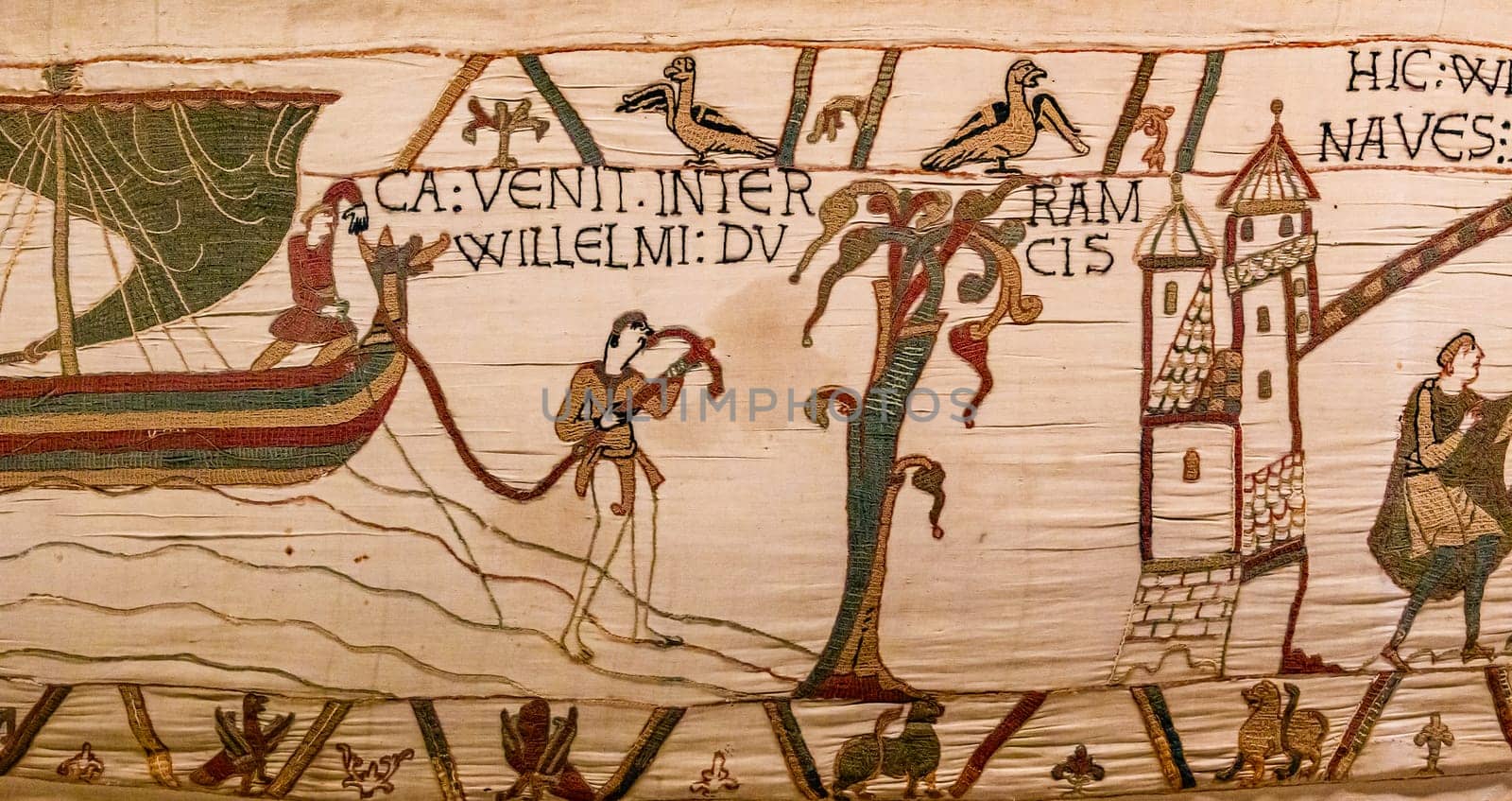 BAYEUX, FRANCE, MAY 14, 2024 : Tapestry of Bayeux, illustrate the battle of Hastings year 1066, Norman conquest of England