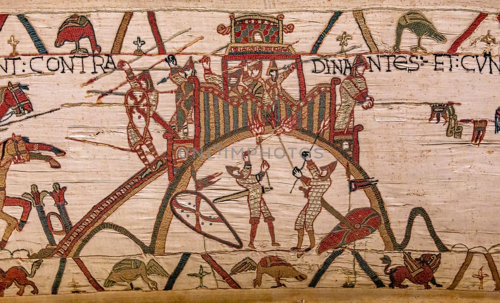 BAYEUX, FRANCE, MAY 14, 2024 : Tapestry of Bayeux, illustrate the battle of Hastings year 1066, Norman conquest of England