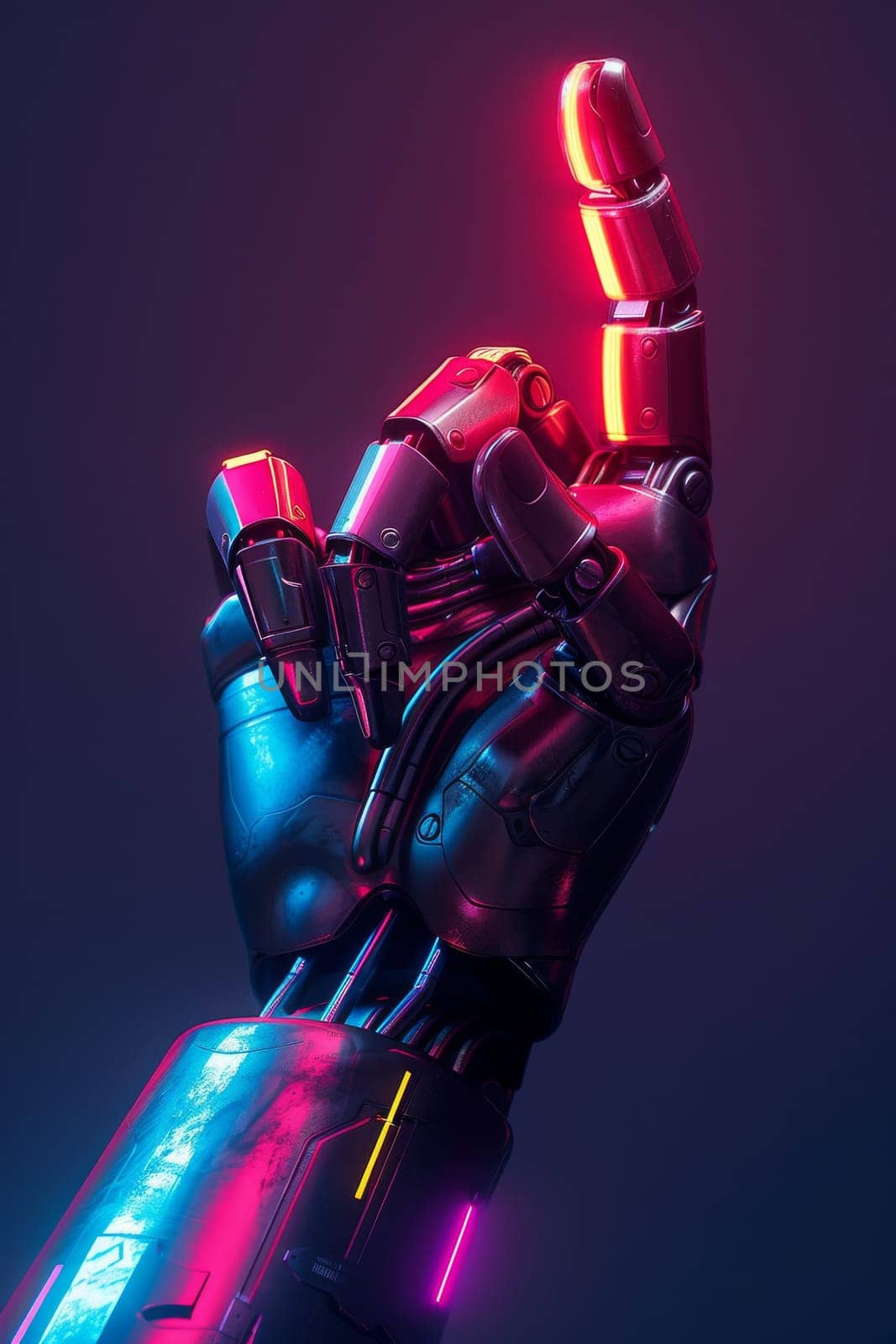 Cyborg robot hand on dark background. Robotic Process Automation concept.