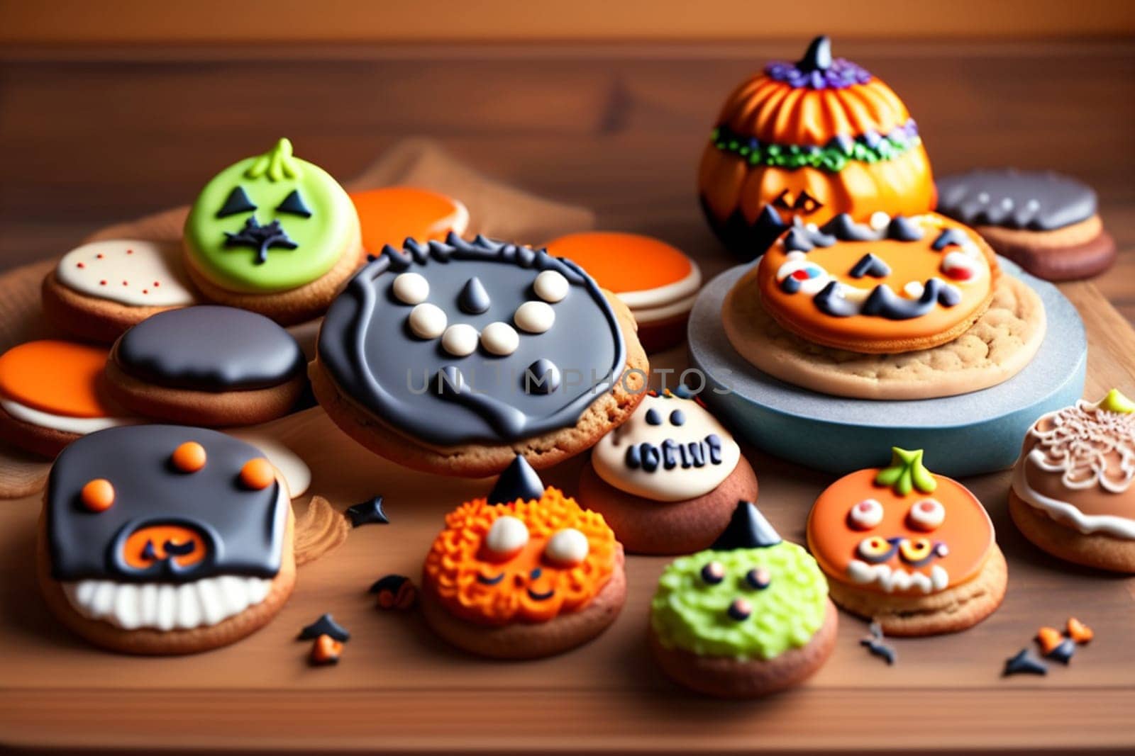 Fun Halloween cookies. Holiday treats for Halloween gingerbread and scary cookies. Generative AI