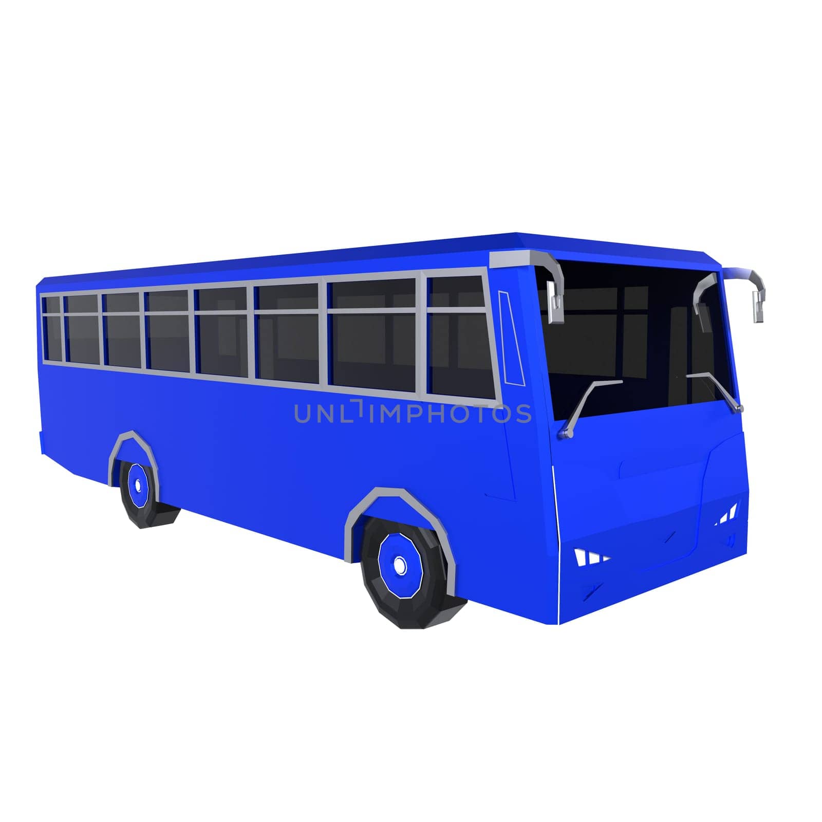 Blue Bus isolated on white background. High quality 3d illustration