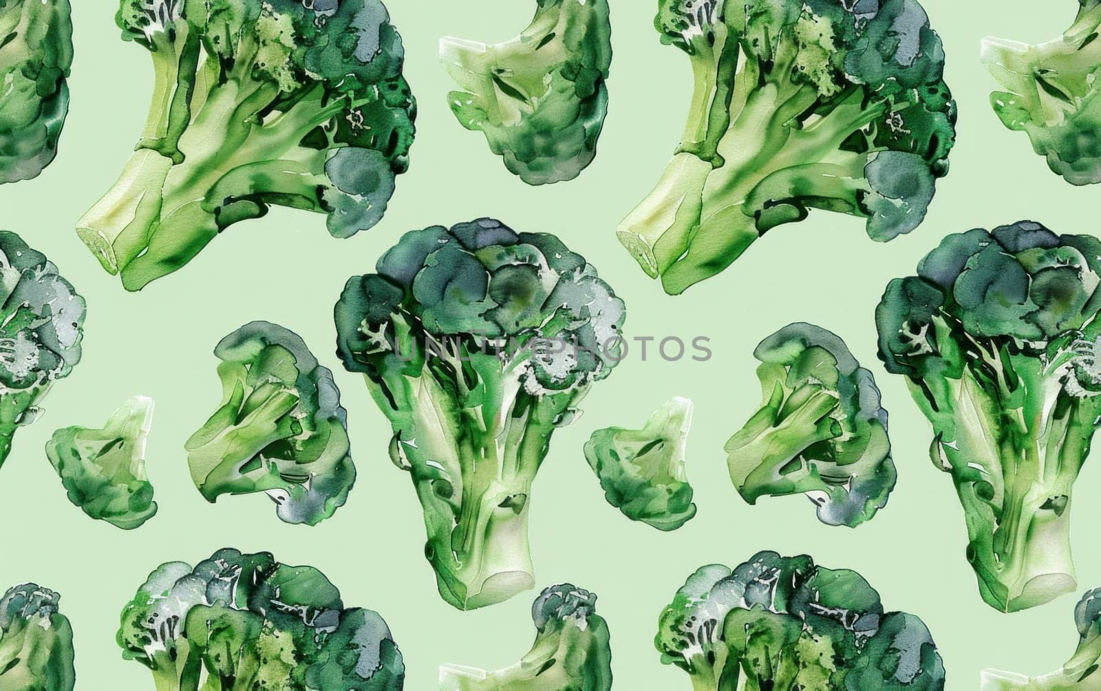Pattern of vibrant green broccoli on green background, fresh healthy food concept, organic vegetables in nature setting