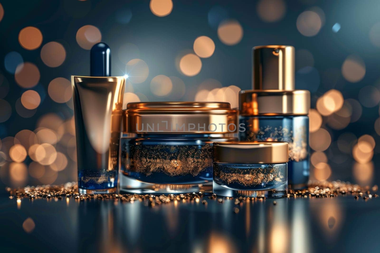 Luxury product cosmetic packaging with bokeh background.